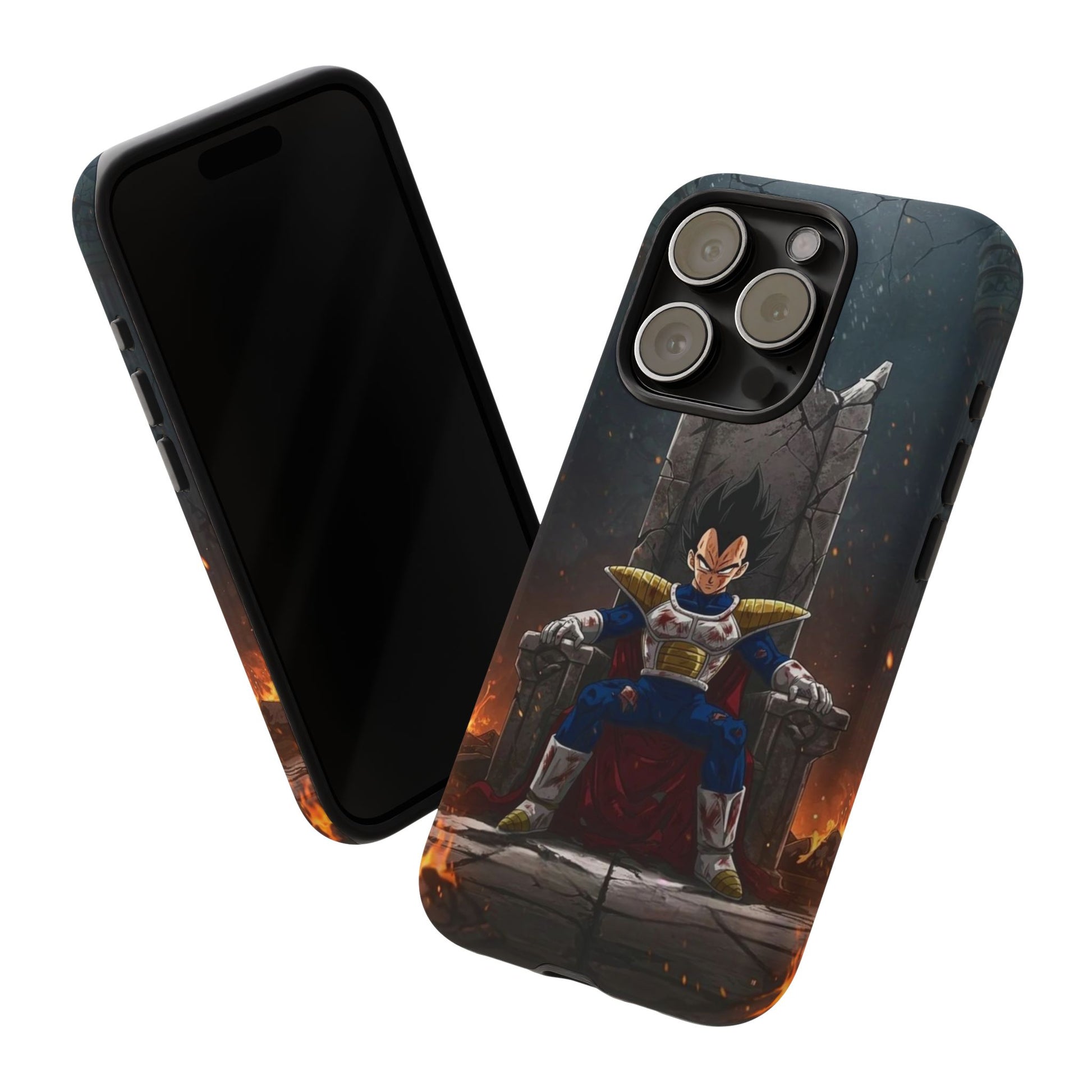 Vegeta on Throne DBZ Theme Tough Cases for iPhones, Samsung, and Pixel