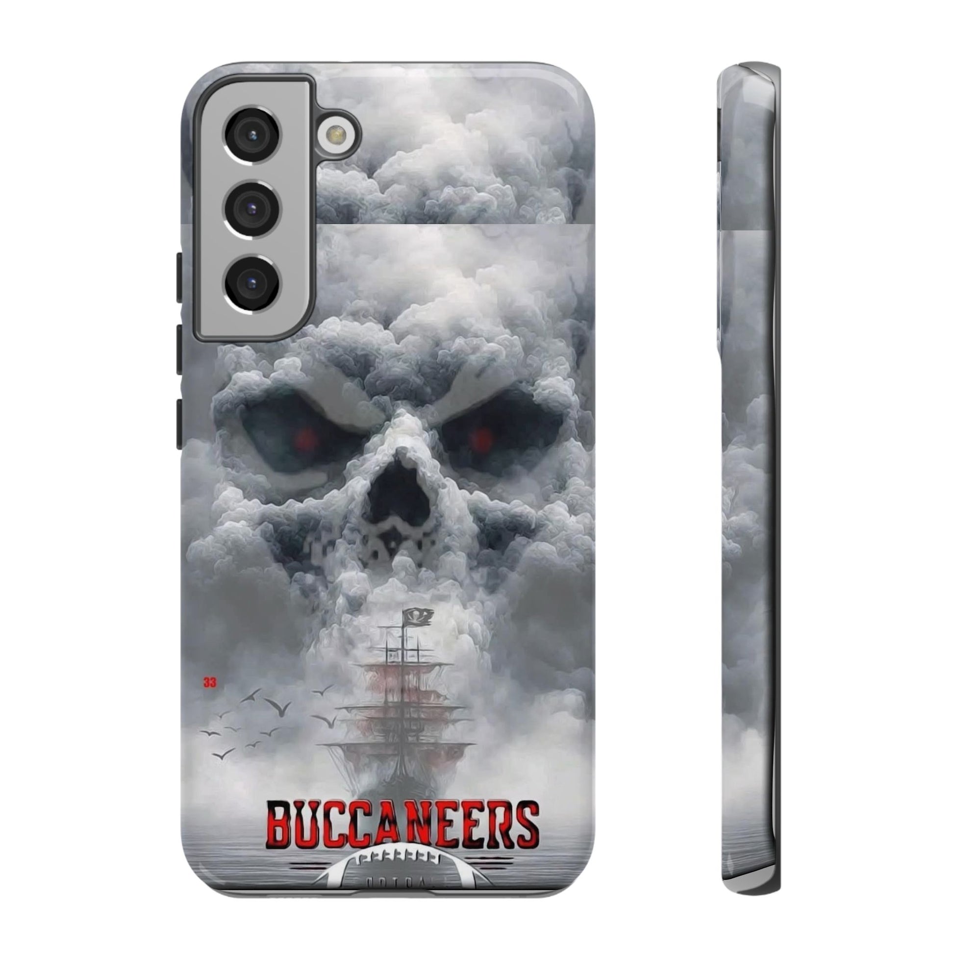Skull Pirate Ship Football Buccaneers Tough Cases for iPhones, Samsung, and Pixel