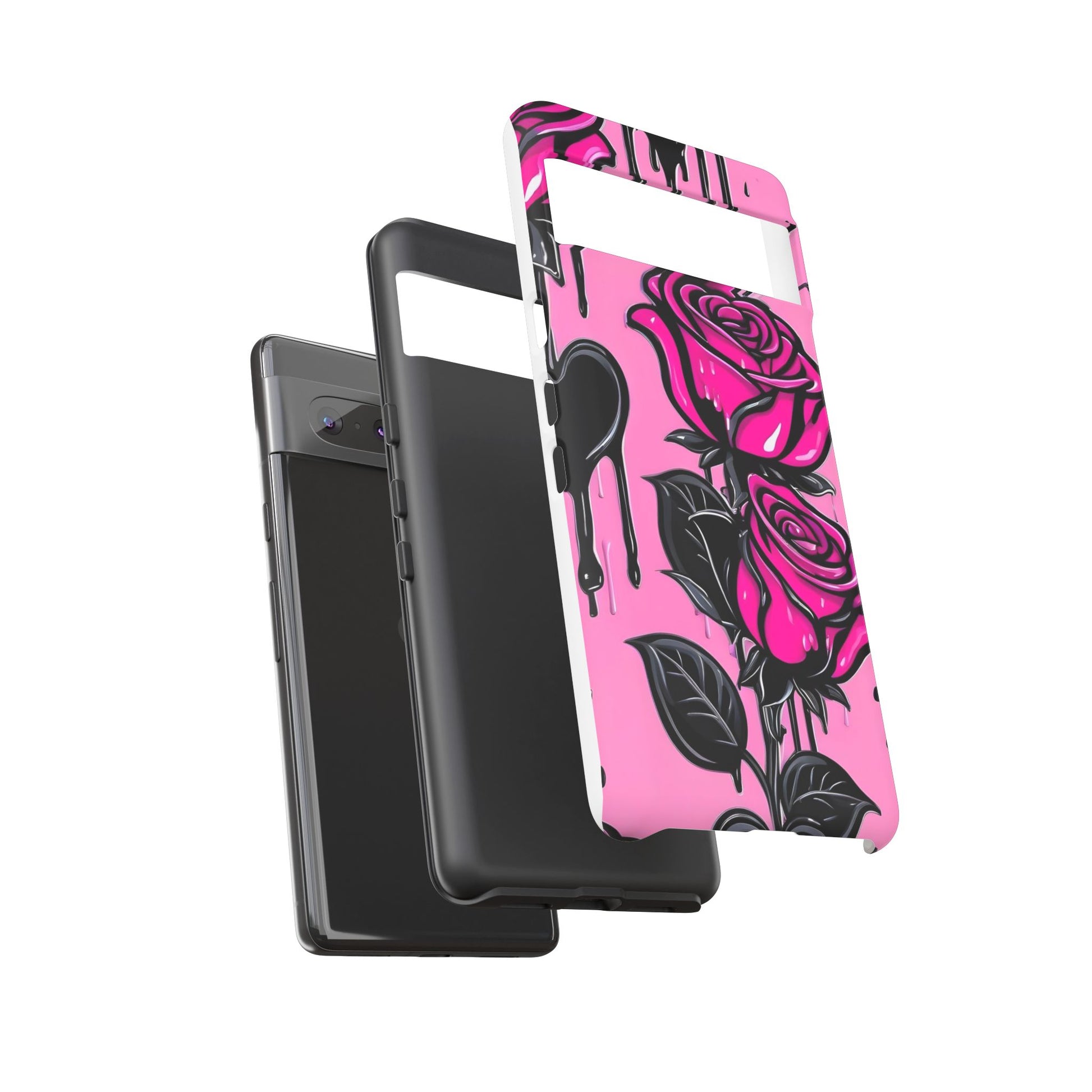Pink Rose Tough Girly Cases for iPhones, Samsung, and Pixel