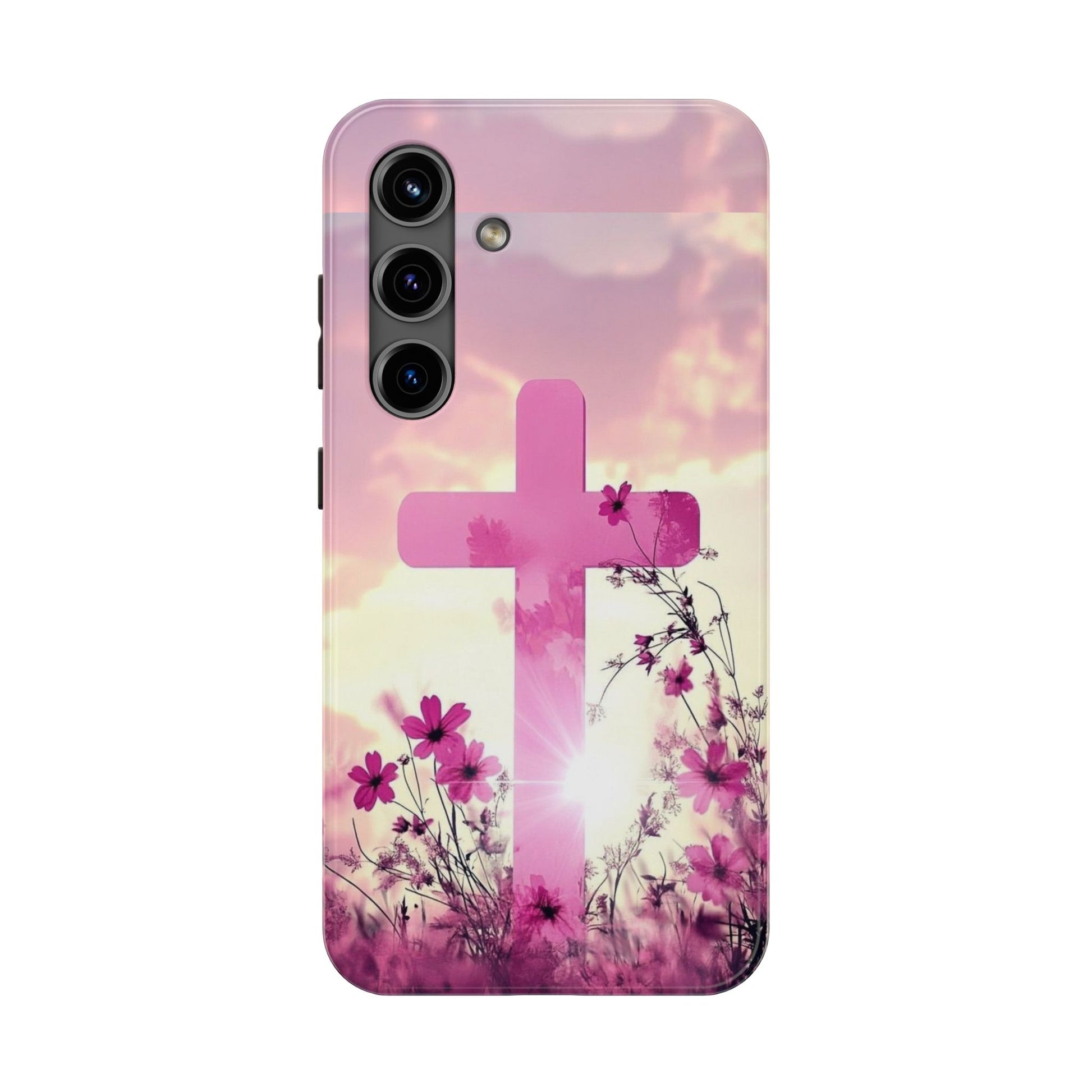 Pink Cross in Field Christian Theme Phone Cases for iPhones & Samsung Phones