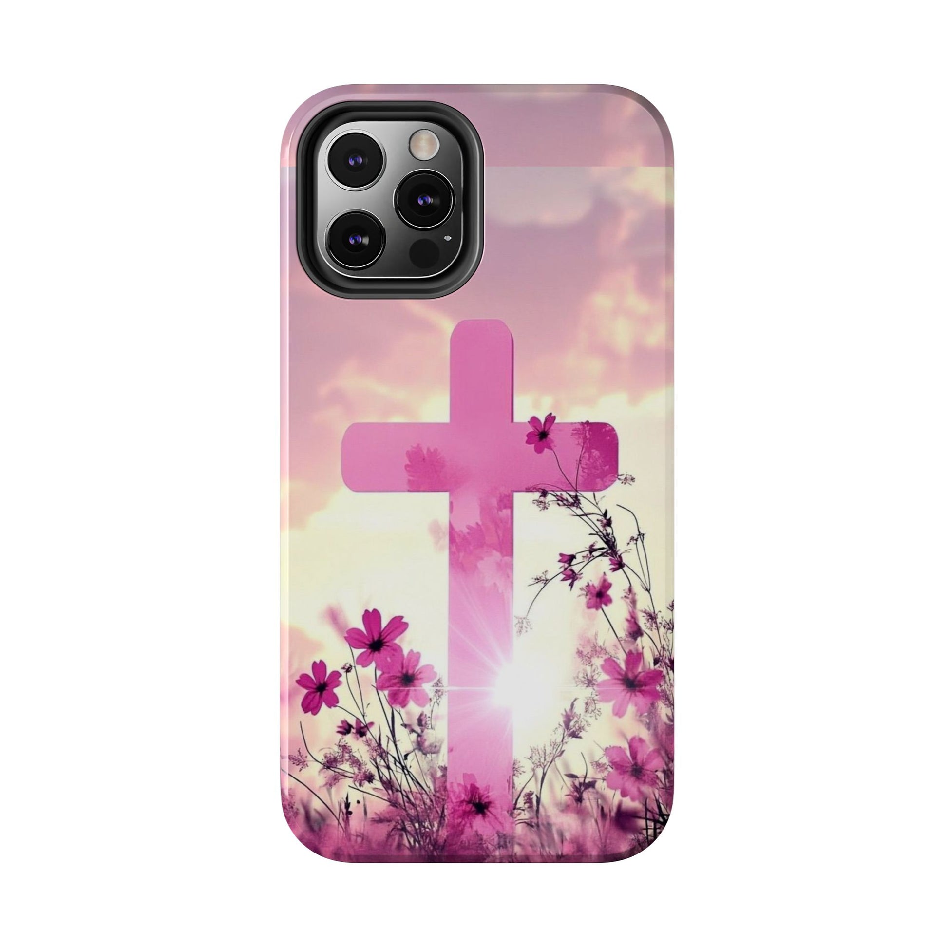 Pink Cross in Field Christian Theme Phone Cases for iPhones & Samsung Phones