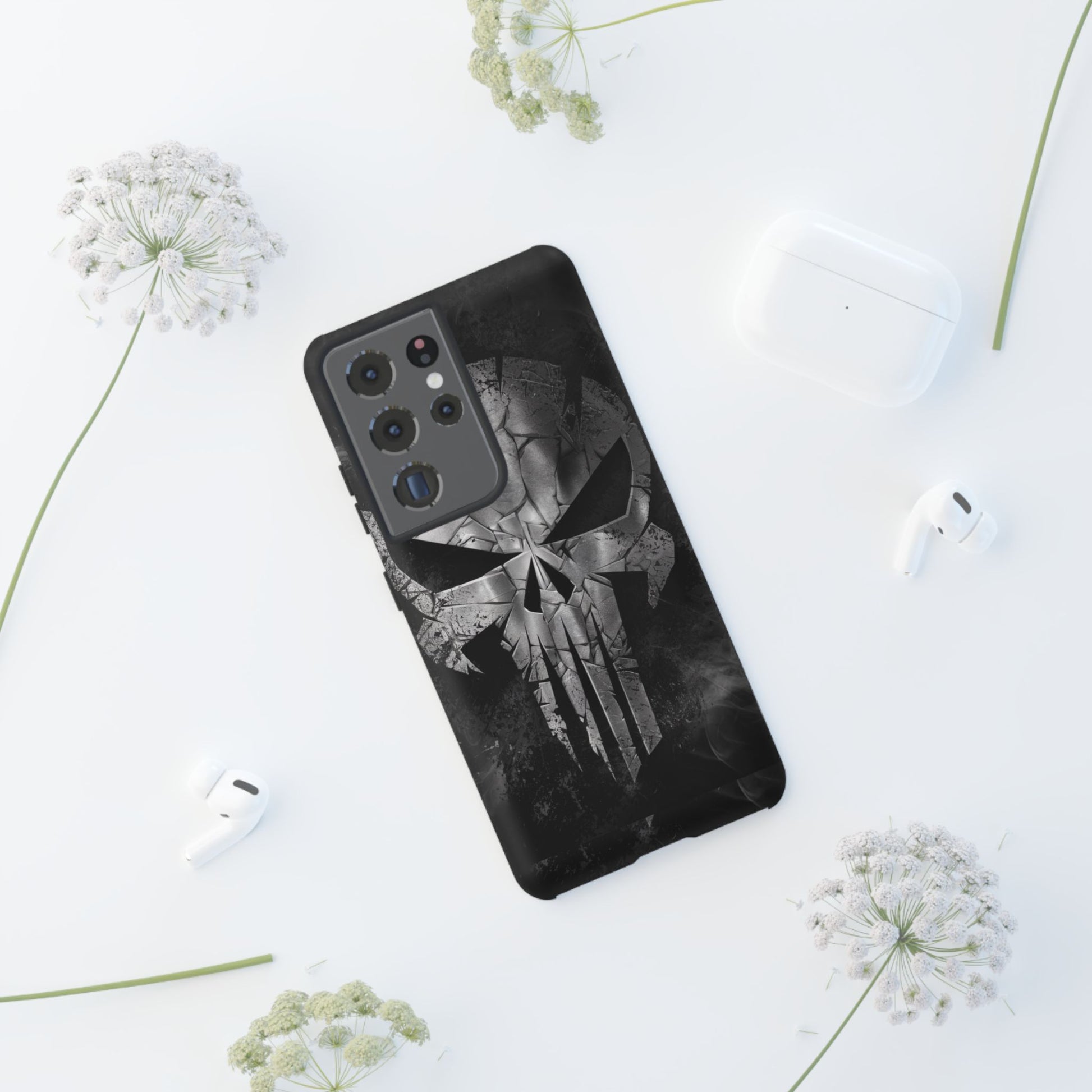 The Punisher Logo Art Tough Cases for iPhones, Samsung, and Pixel