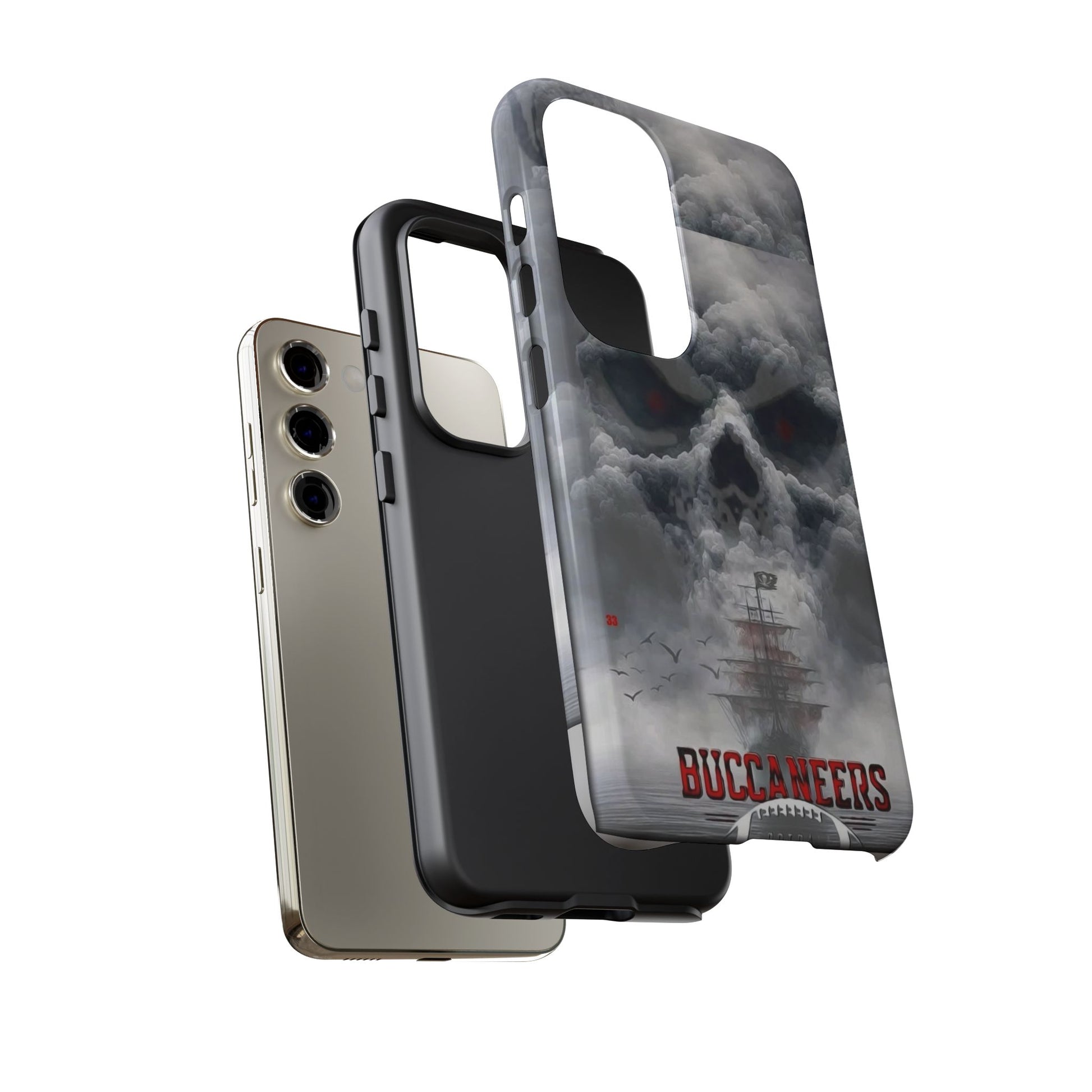 Skull Pirate Ship Football Buccaneers Tough Cases for iPhones, Samsung, and Pixel