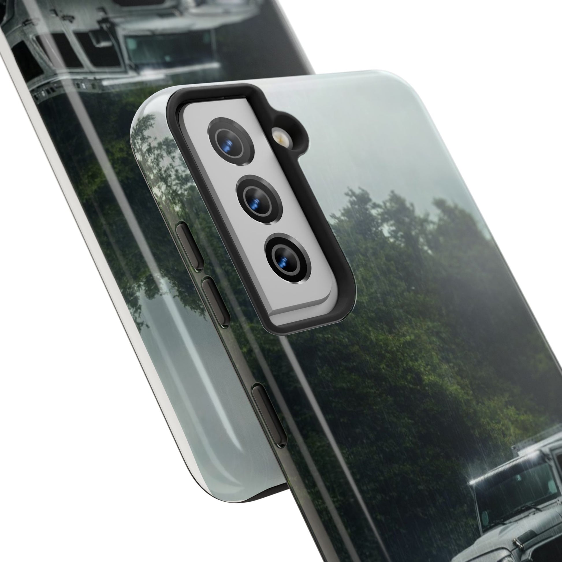 Custom Jeep in Rain Artistic Tough Phone Cases for Iphones & Samsung Phones