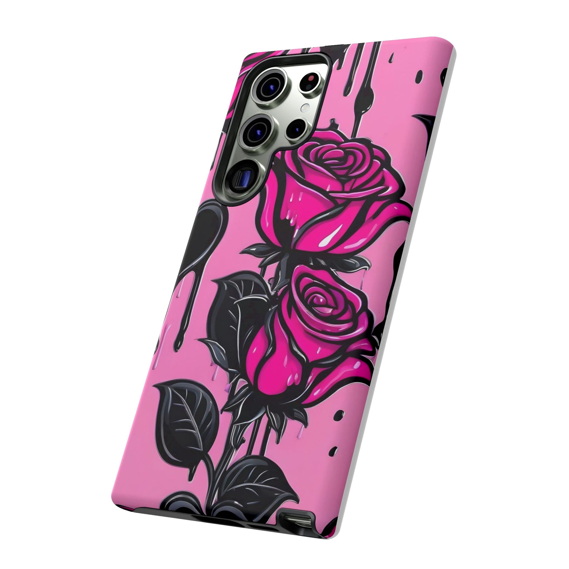 Pink Rose Tough Girly Cases for iPhones, Samsung, and Pixel