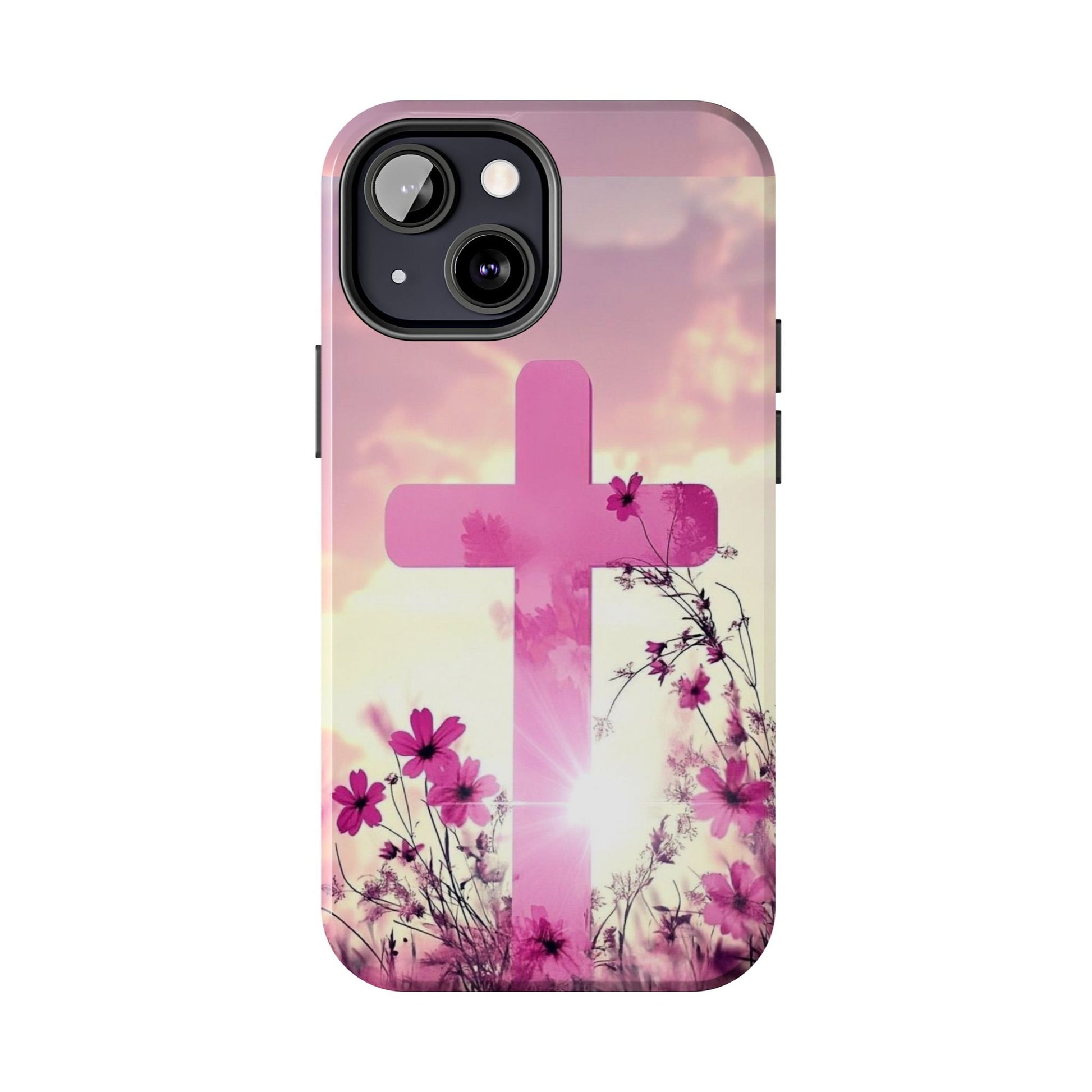 Pink Cross in Field Christian Theme Phone Cases for iPhones & Samsung Phones
