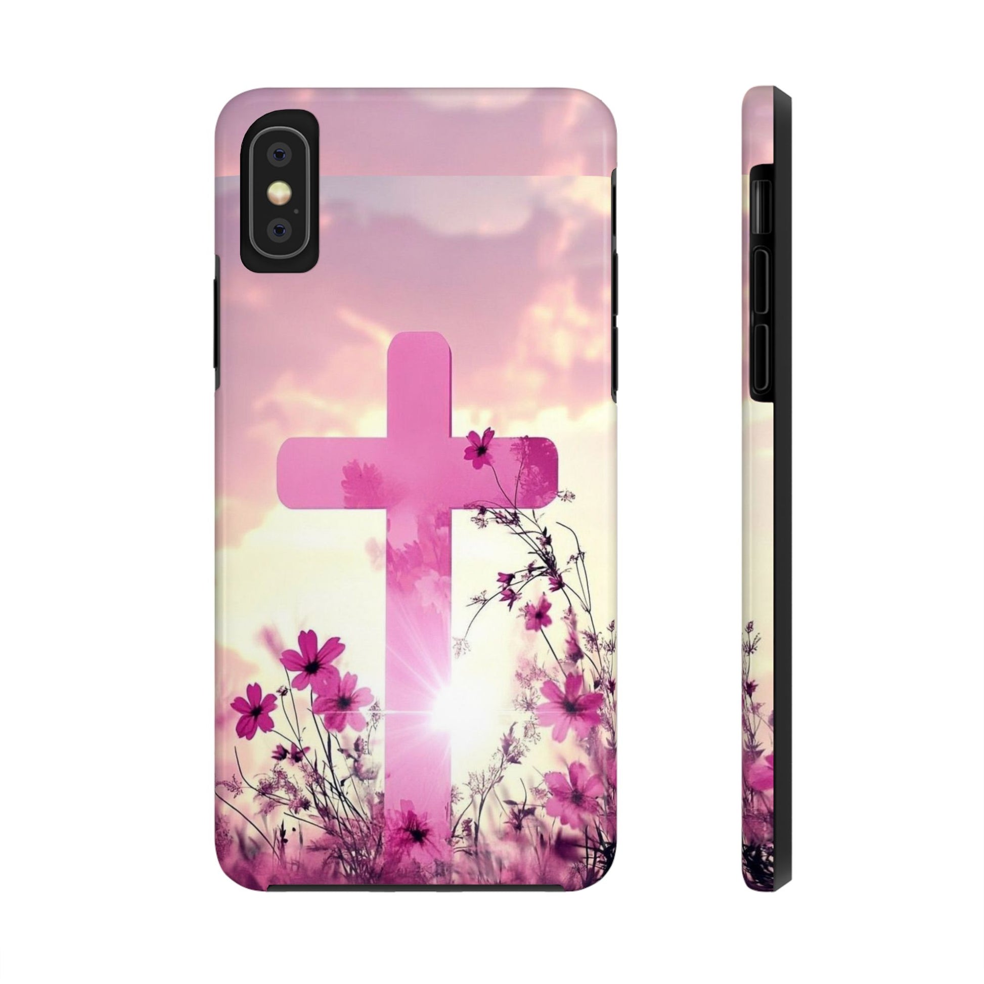 Pink Cross in Field Christian Theme Phone Cases for iPhones & Samsung Phones