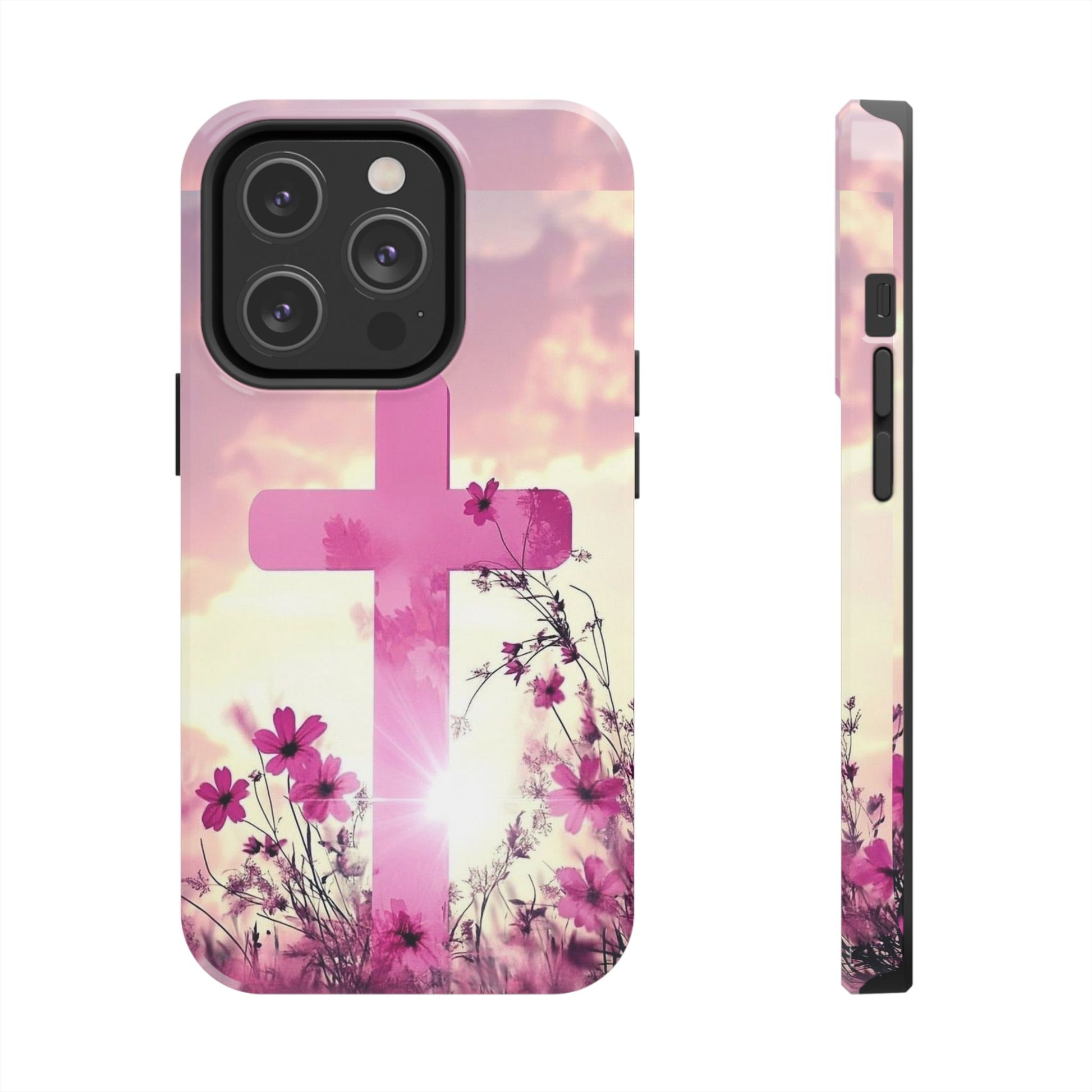 Pink Cross in Field Christian Theme Phone Cases for iPhones & Samsung Phones