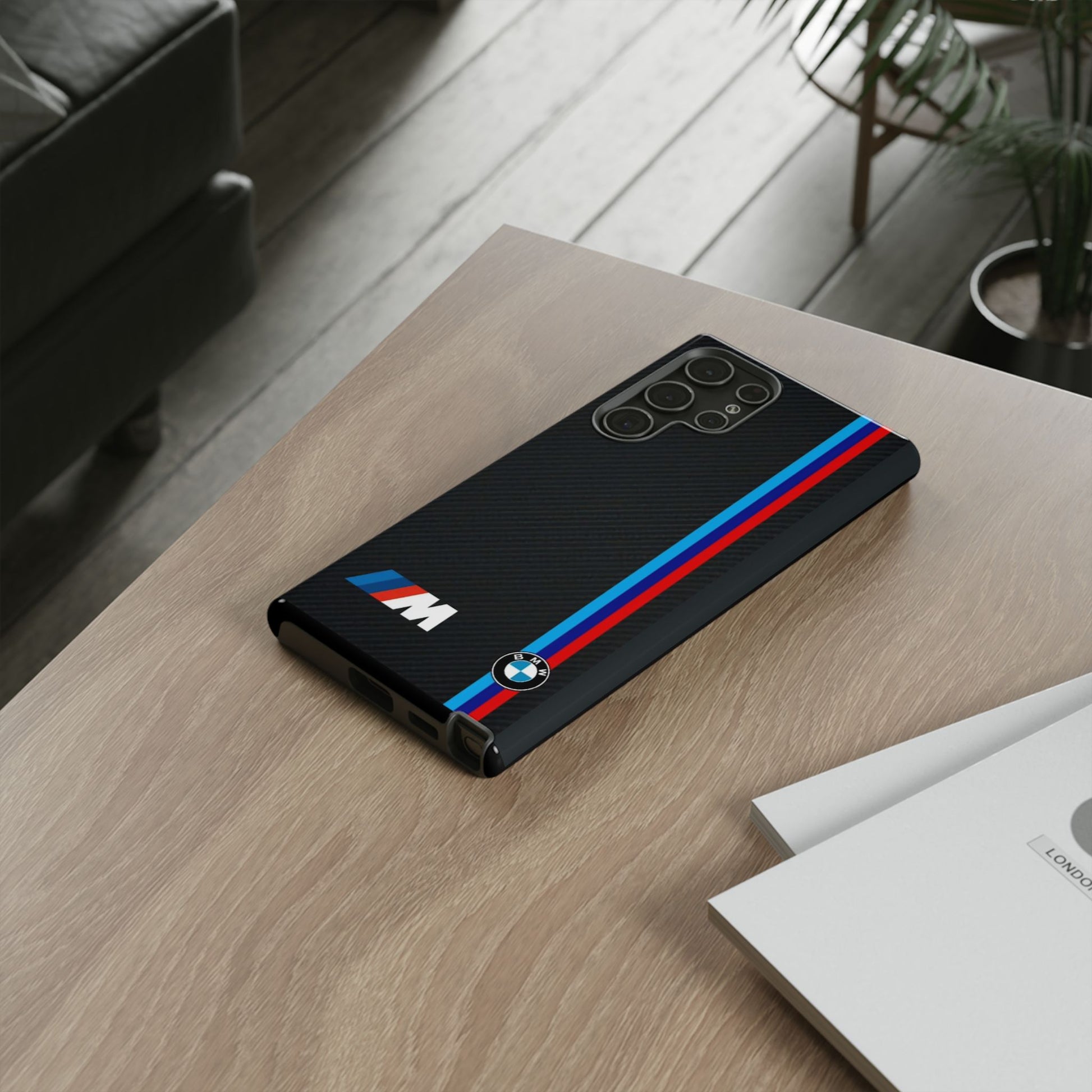 BMW M Stripes Carbon Fiber Design Tough Cases for iPhones, Samsung, and Pixel