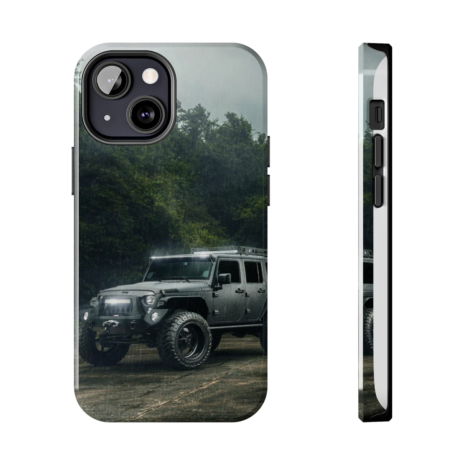 Custom Jeep in Rain Artistic Tough Phone Cases for Iphones & Samsung Phones