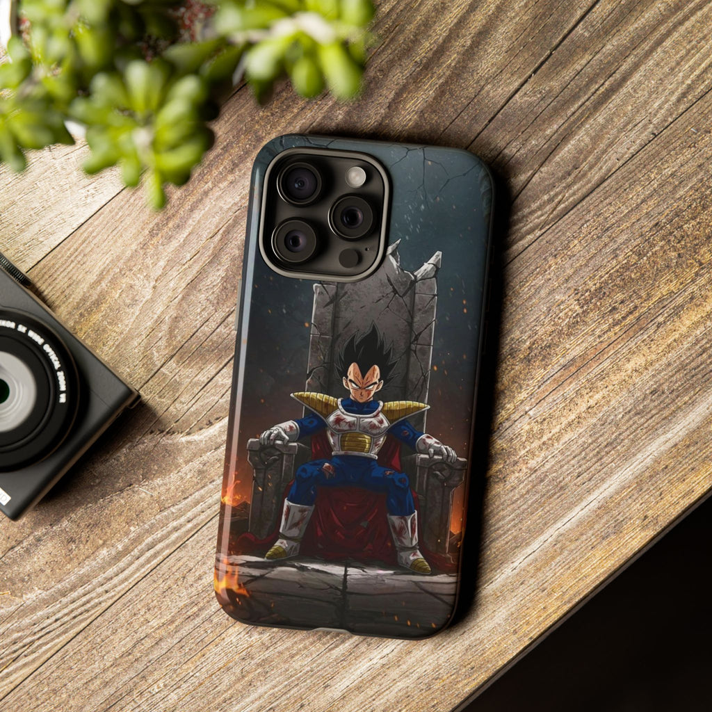 Vegeta on Throne DBZ Theme Tough Cases for iPhones, Samsung, and Pixel