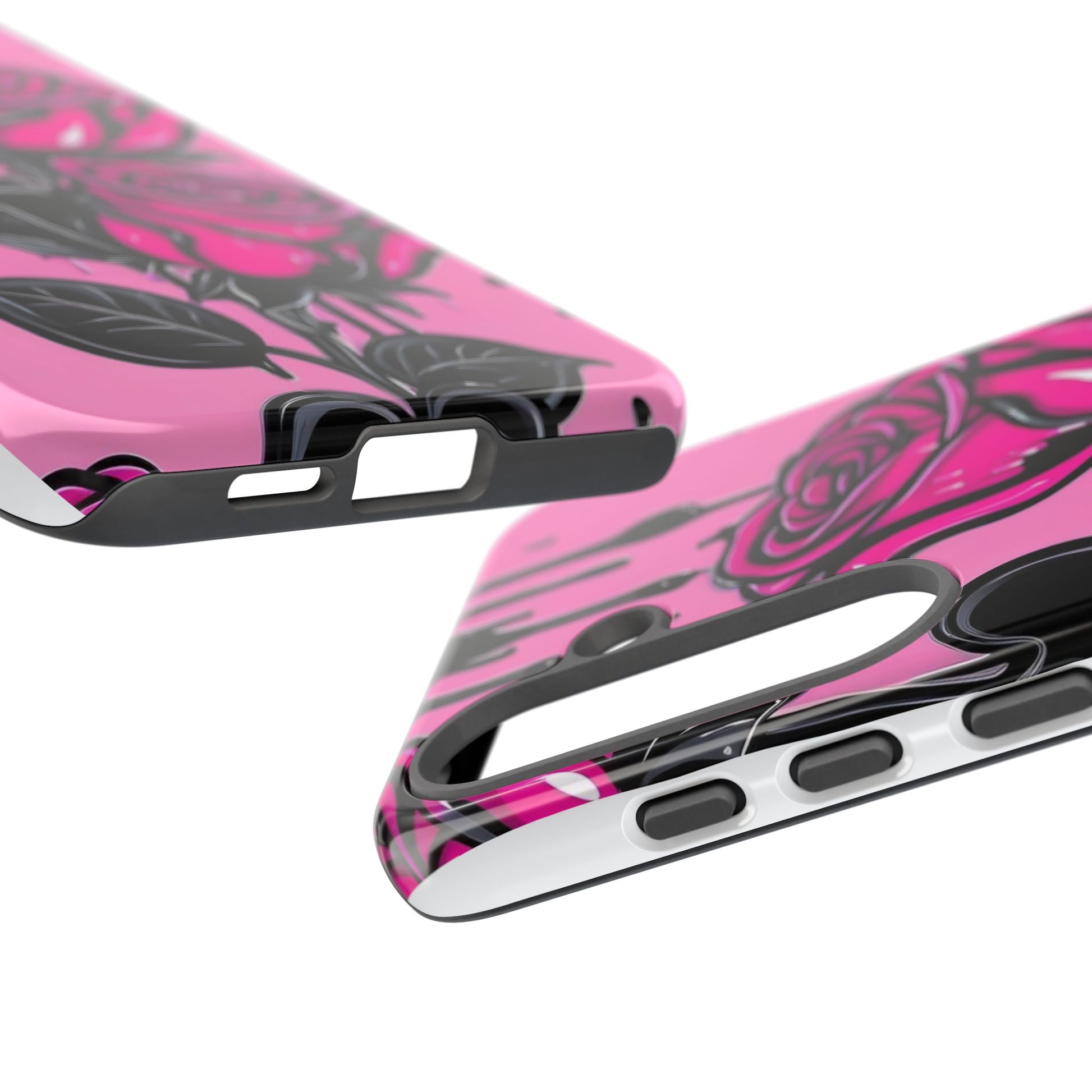 Pink Rose Tough Girly Cases for iPhones, Samsung, and Pixel