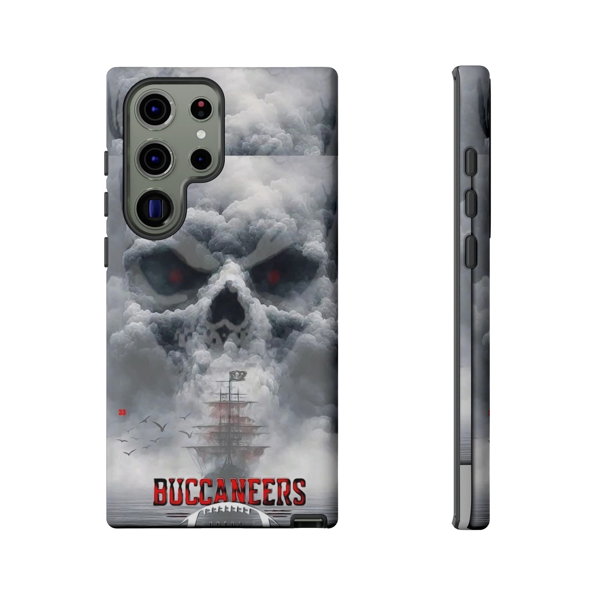 Skull Pirate Ship Football Buccaneers Tough Cases for iPhones, Samsung, and Pixel