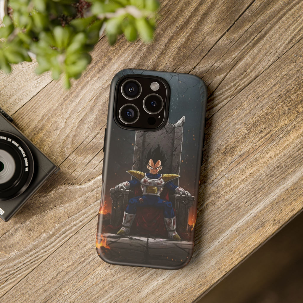 Vegeta on Throne DBZ Theme Tough Cases for iPhones, Samsung, and Pixel