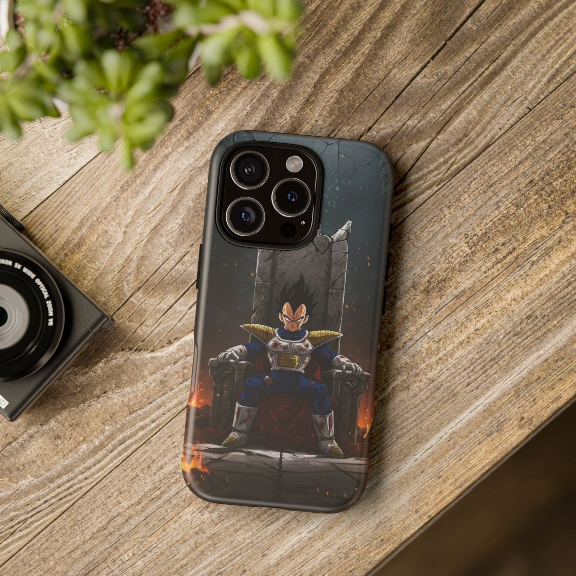 Vegeta on Throne DBZ Theme Tough Cases for iPhones, Samsung, and Pixel