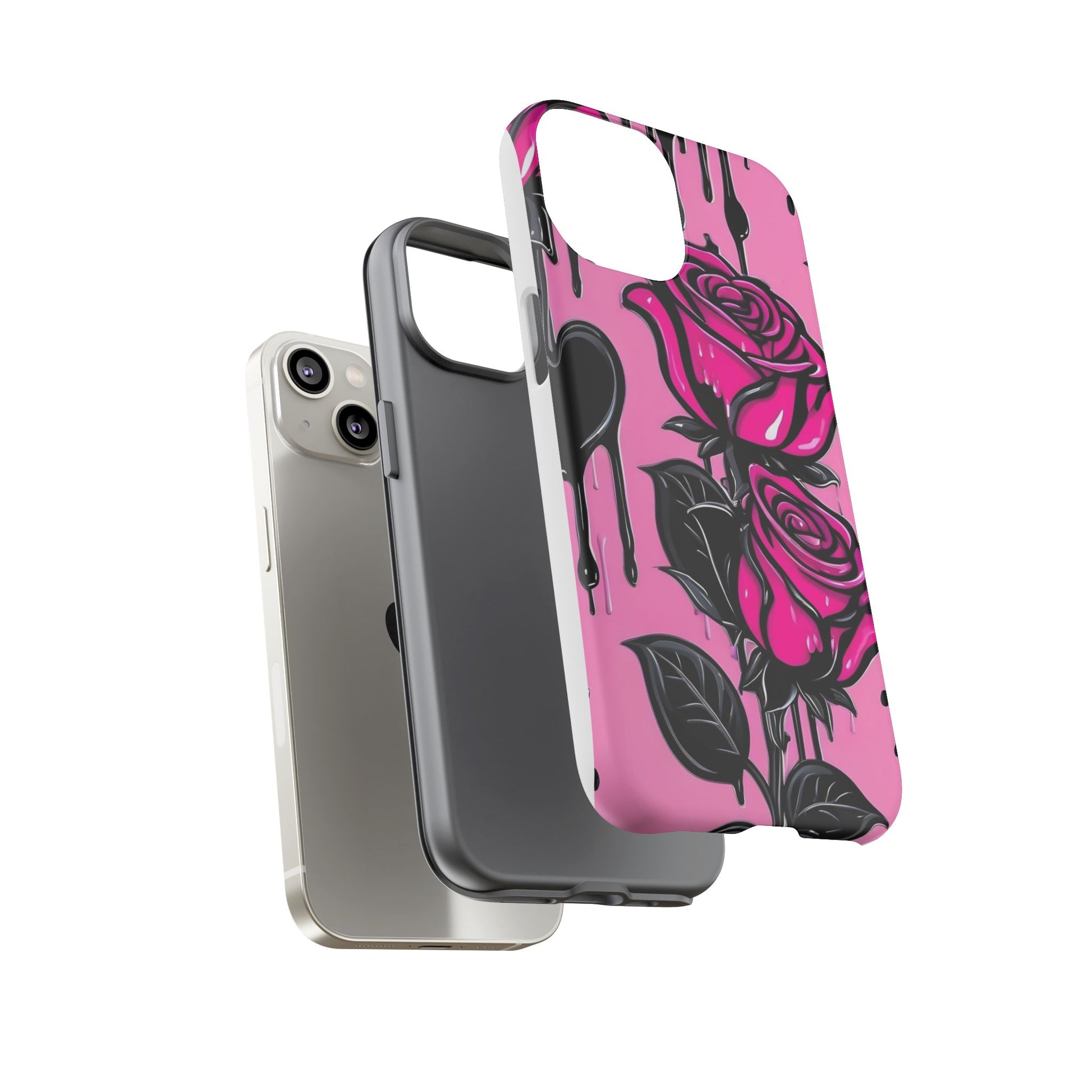 Pink Rose Tough Girly Cases for iPhones, Samsung, and Pixel