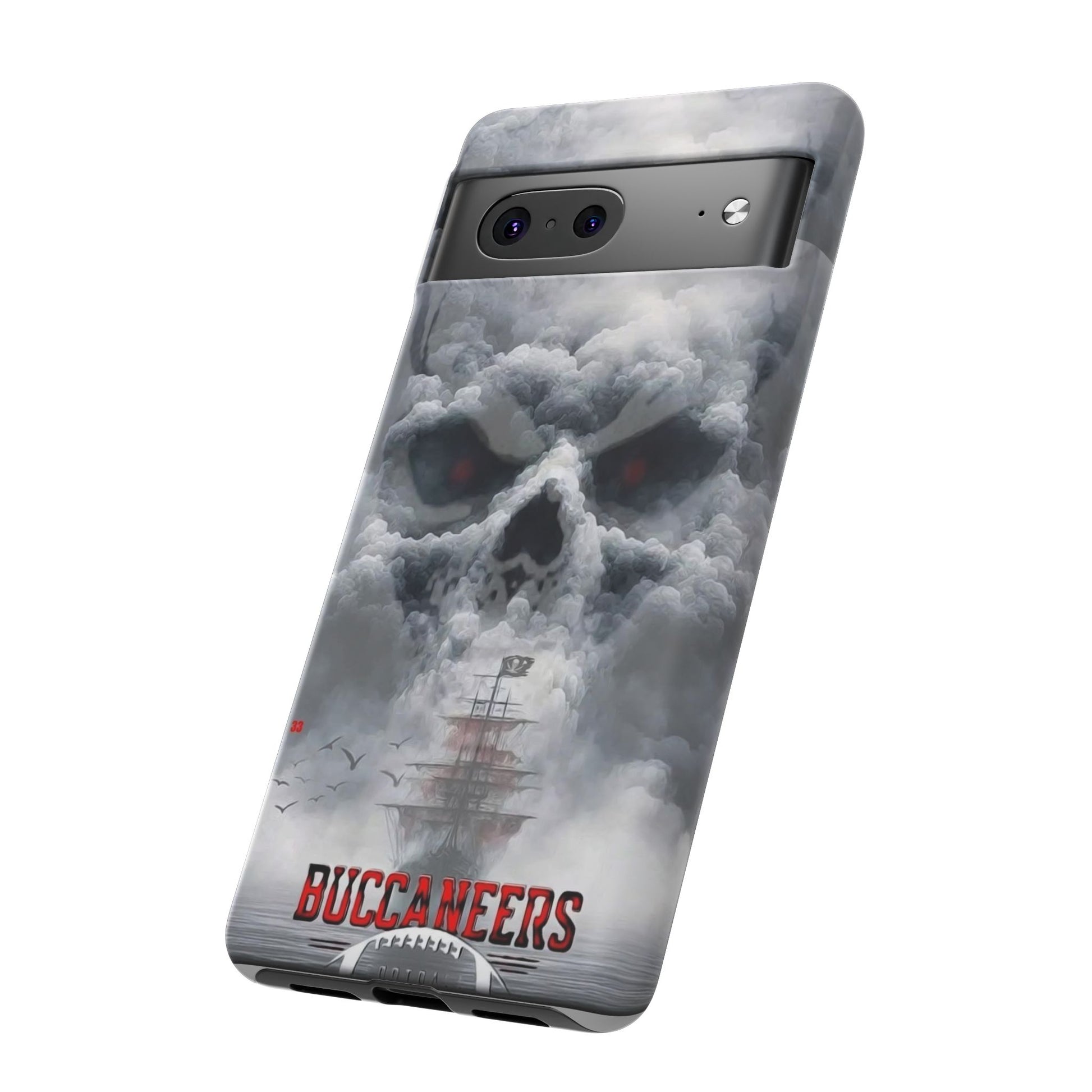 Skull Pirate Ship Football Buccaneers Tough Cases for iPhones, Samsung, and Pixel