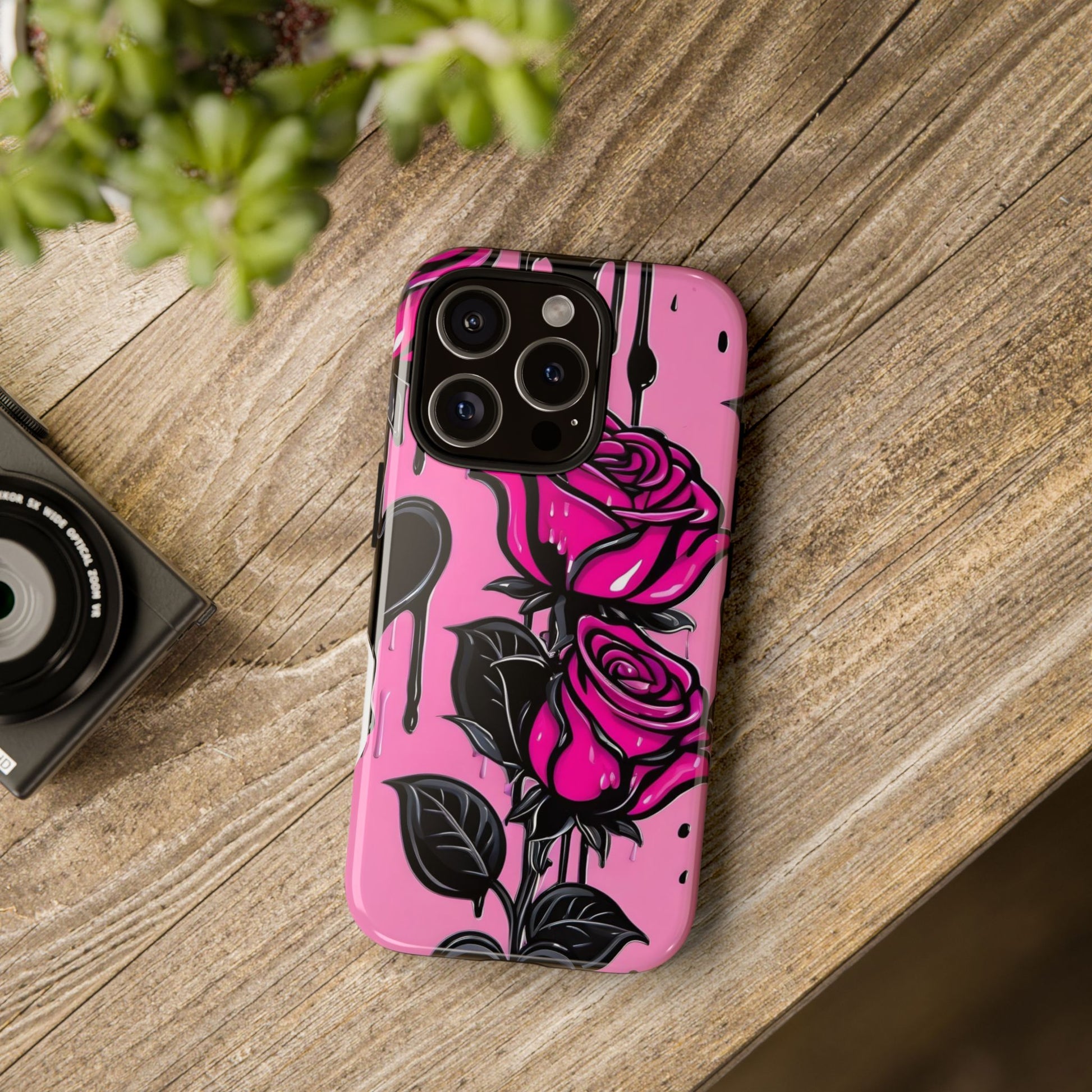 Pink Rose Tough Girly Cases for iPhones, Samsung, and Pixel