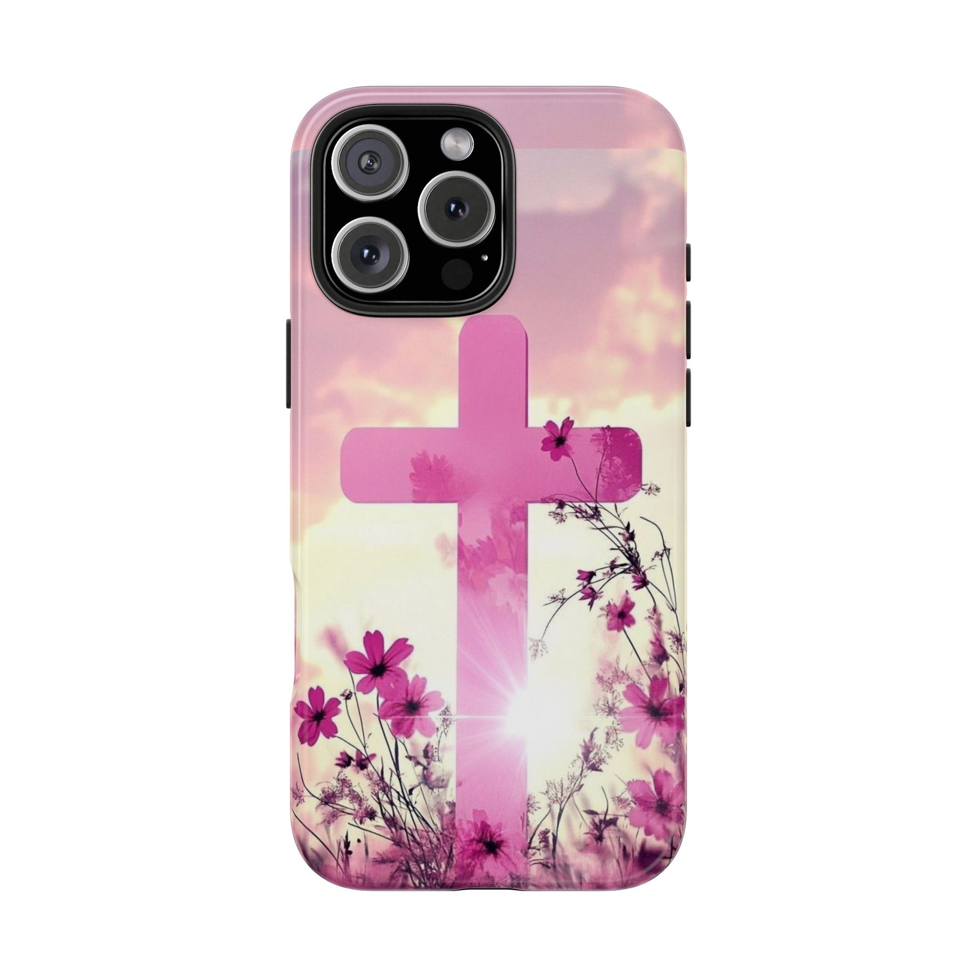 Pink Cross in Field Christian Theme Phone Cases for iPhones & Samsung Phones