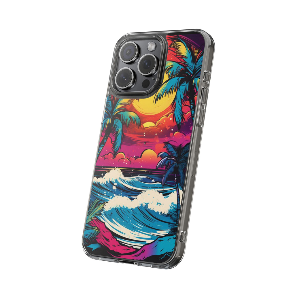 Phone Case, Artist Neon Beach Theme, Iphone Samsung, Tropical Palm, Clear