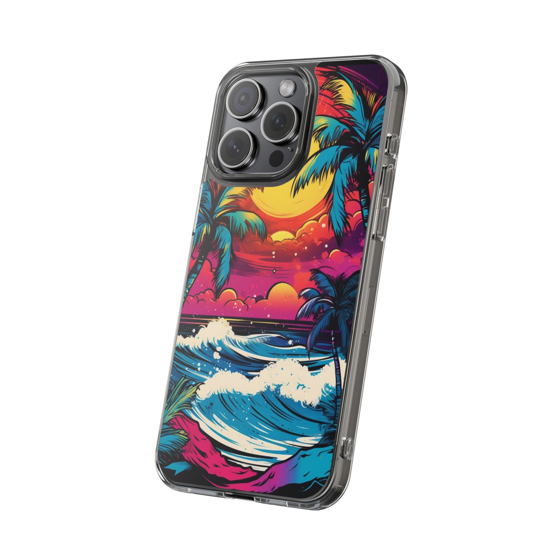 Phone Case, Artist Neon Beach Theme, Iphone Samsung, Tropical Palm, Clear
