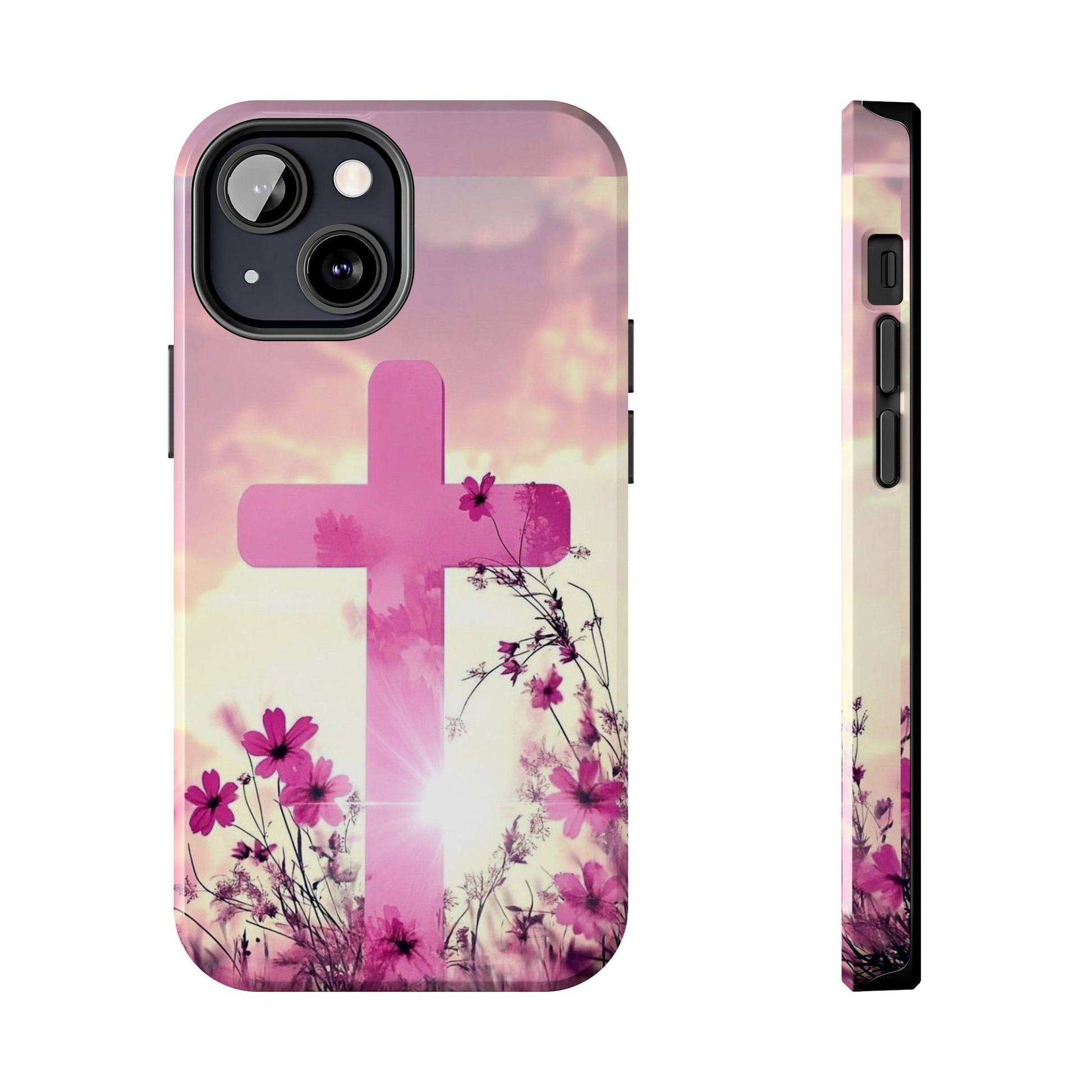 Pink Cross in Field Christian Theme Phone Cases for iPhones & Samsung Phones