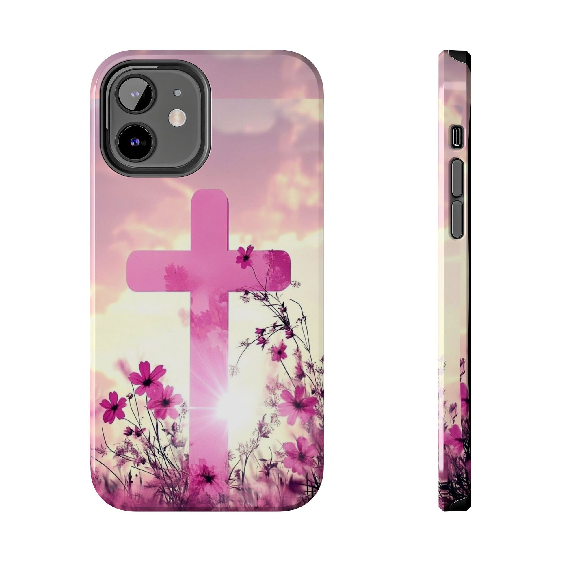 Pink Cross in Field Christian Theme Phone Cases for iPhones & Samsung Phones