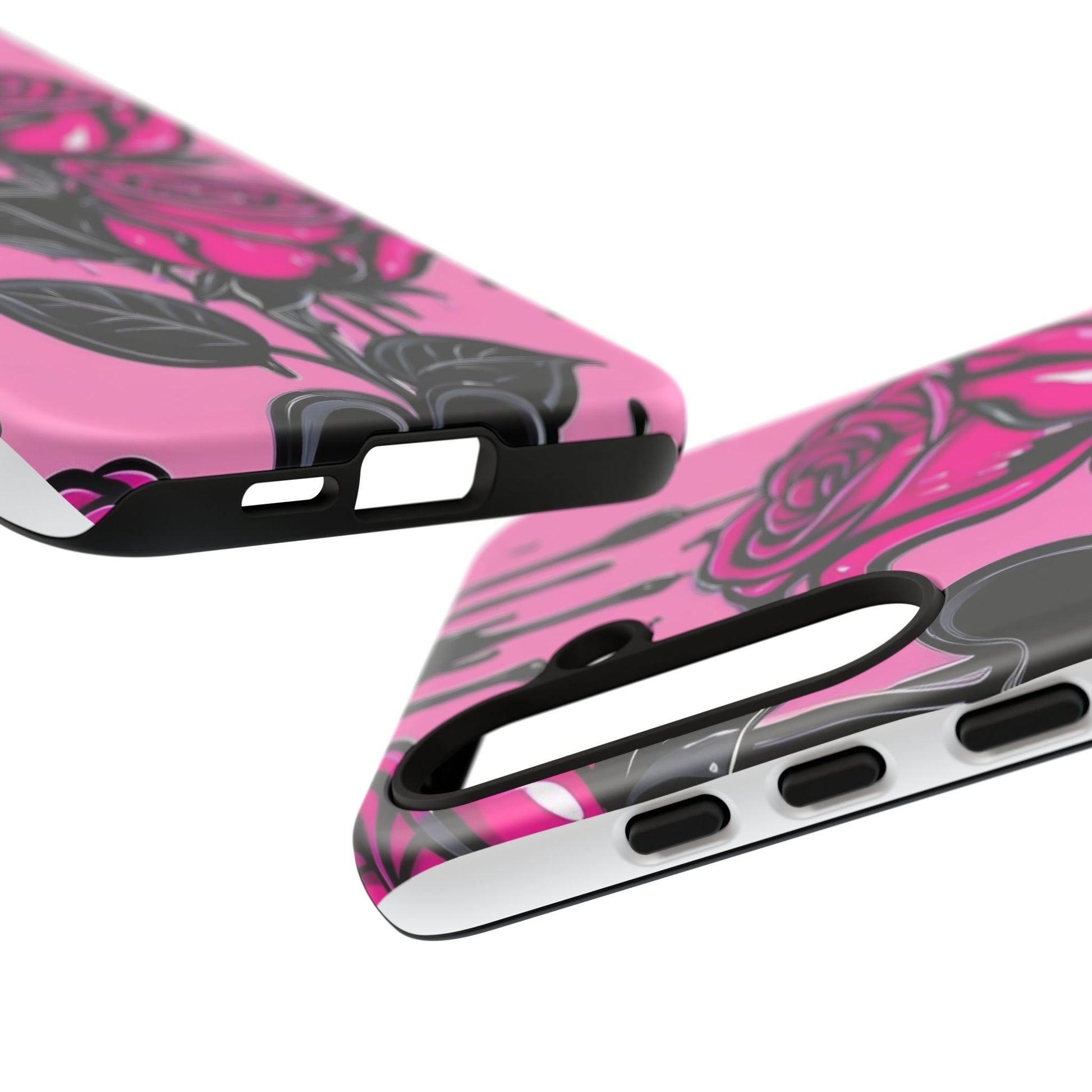 Pink Rose Tough Girly Cases for iPhones, Samsung, and Pixel