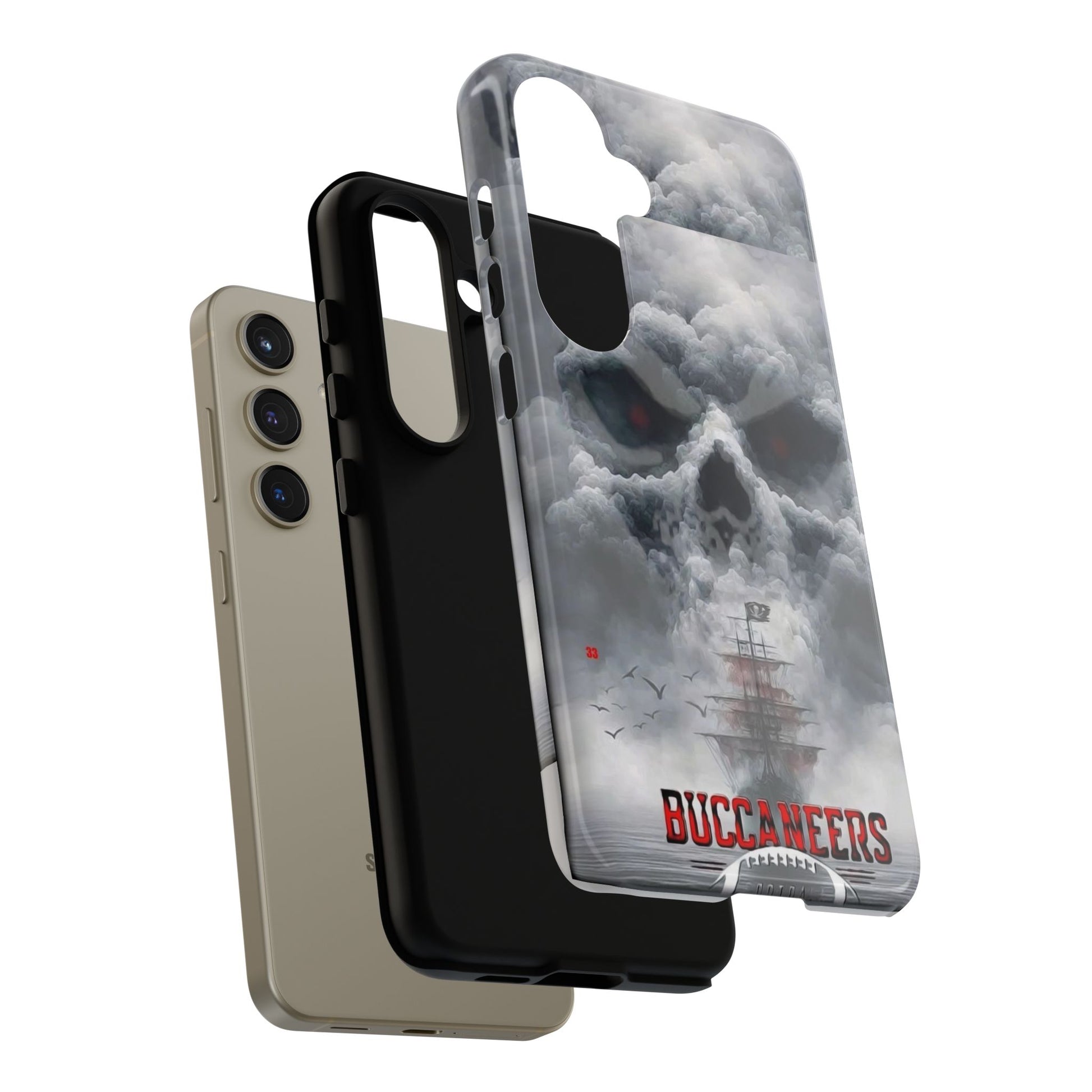 Skull Pirate Ship Football Buccaneers Tough Cases for iPhones, Samsung, and Pixel