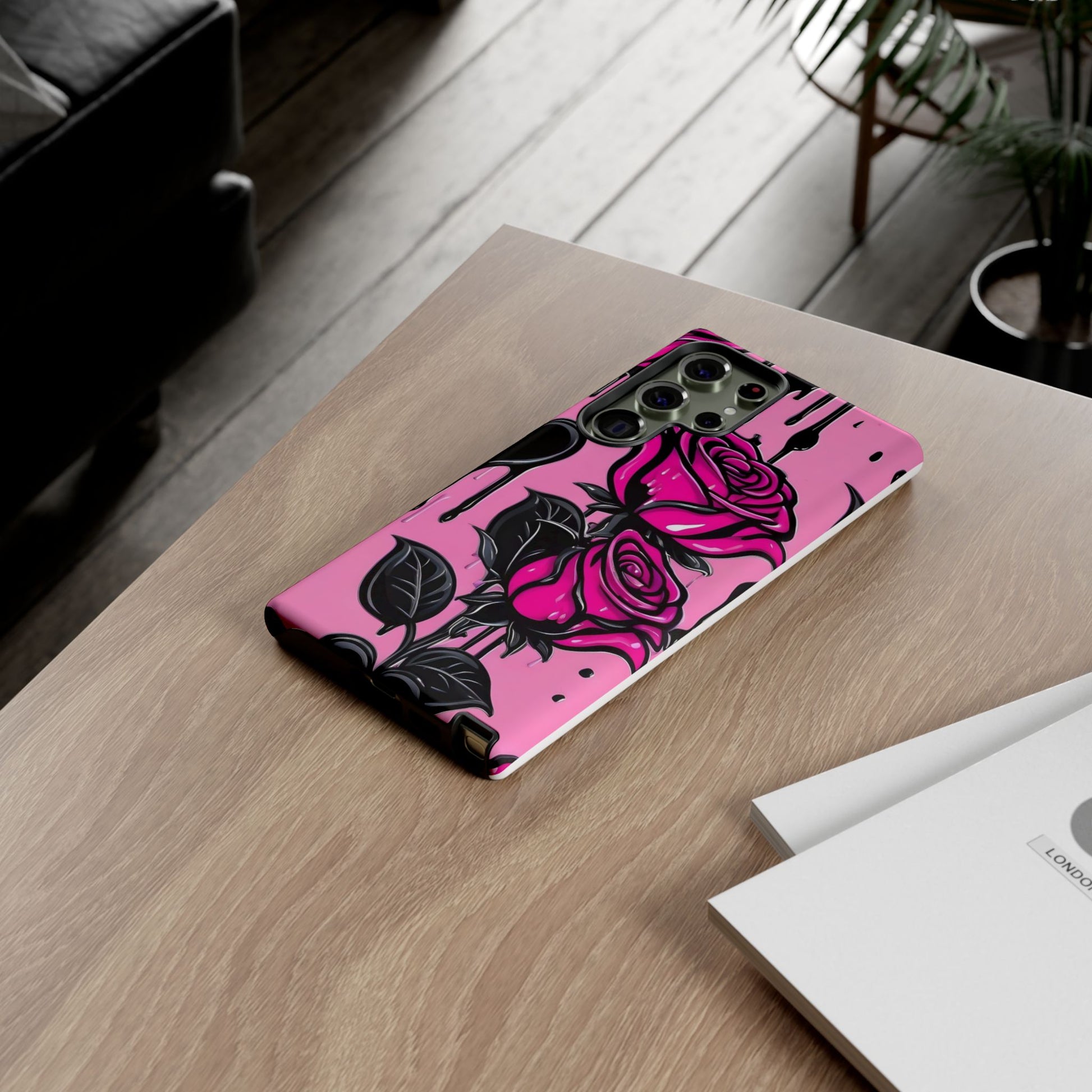 Pink Rose Tough Girly Cases for iPhones, Samsung, and Pixel