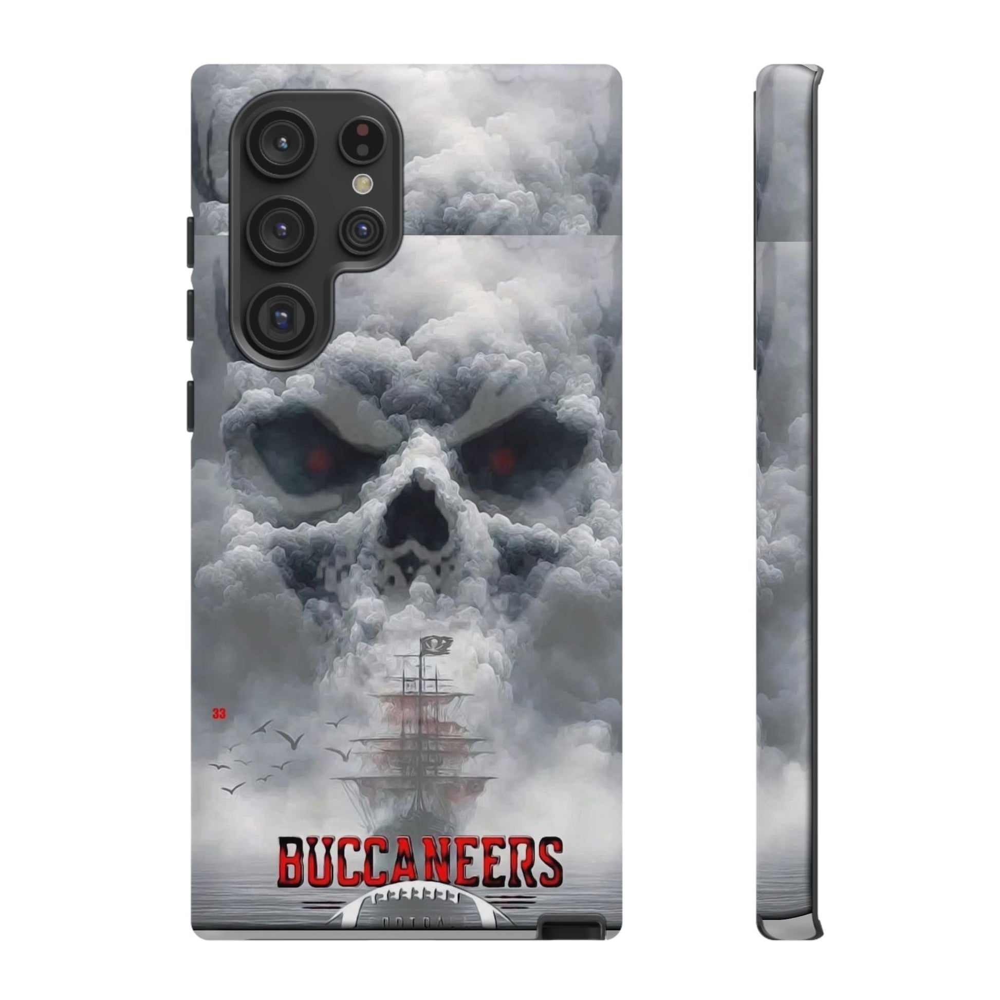 Skull Pirate Ship Football Buccaneers Tough Cases for iPhones, Samsung, and Pixel