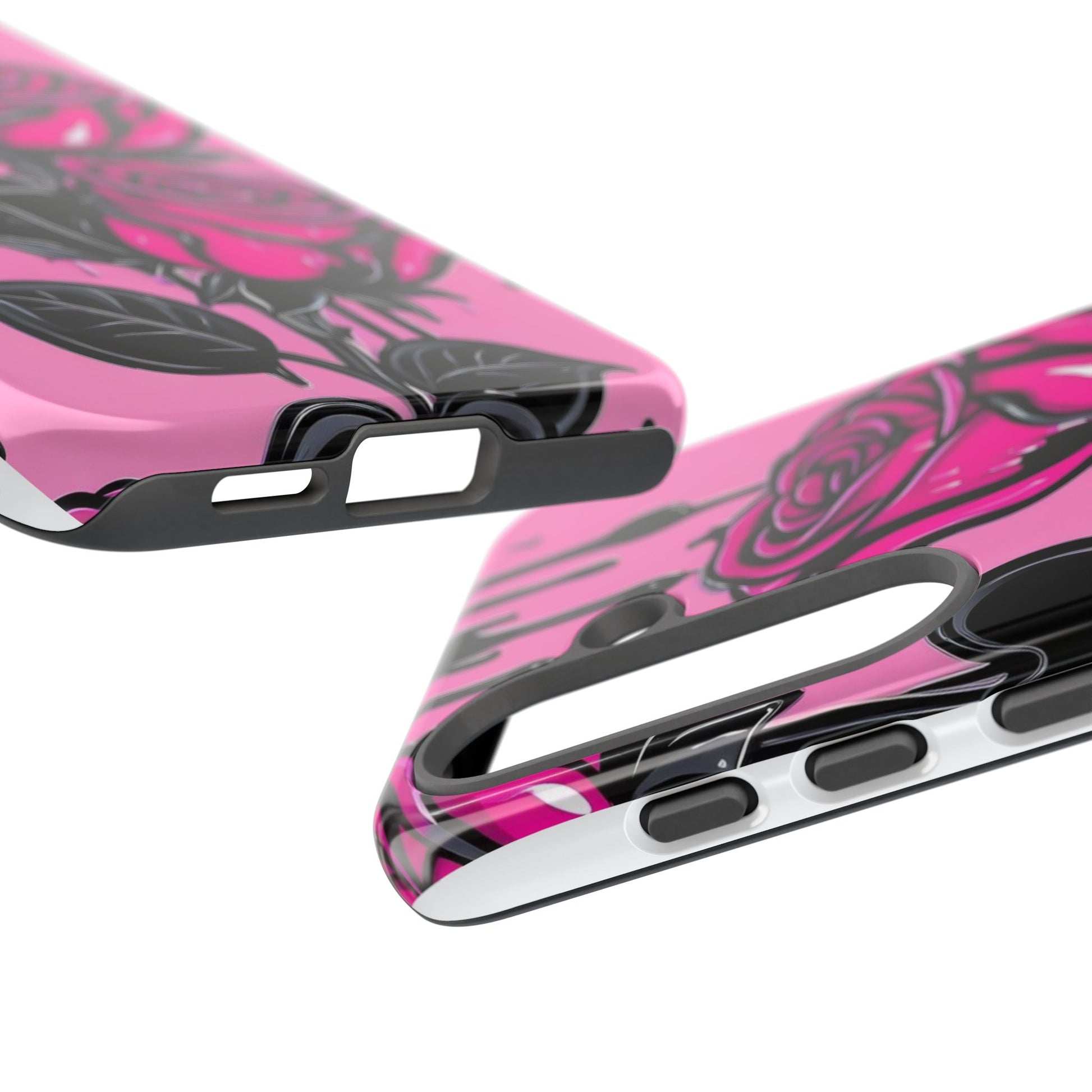 Pink Rose Tough Girly Cases for iPhones, Samsung, and Pixel