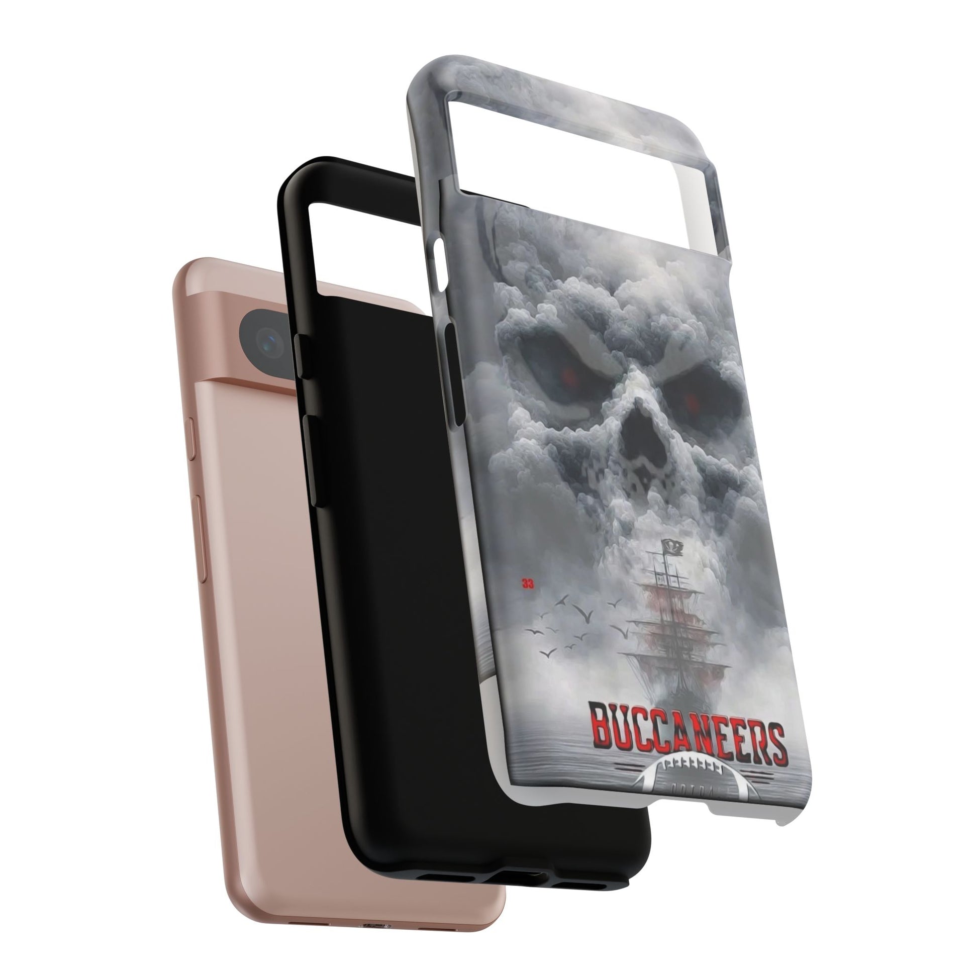 Skull Pirate Ship Football Buccaneers Tough Cases for iPhones, Samsung, and Pixel