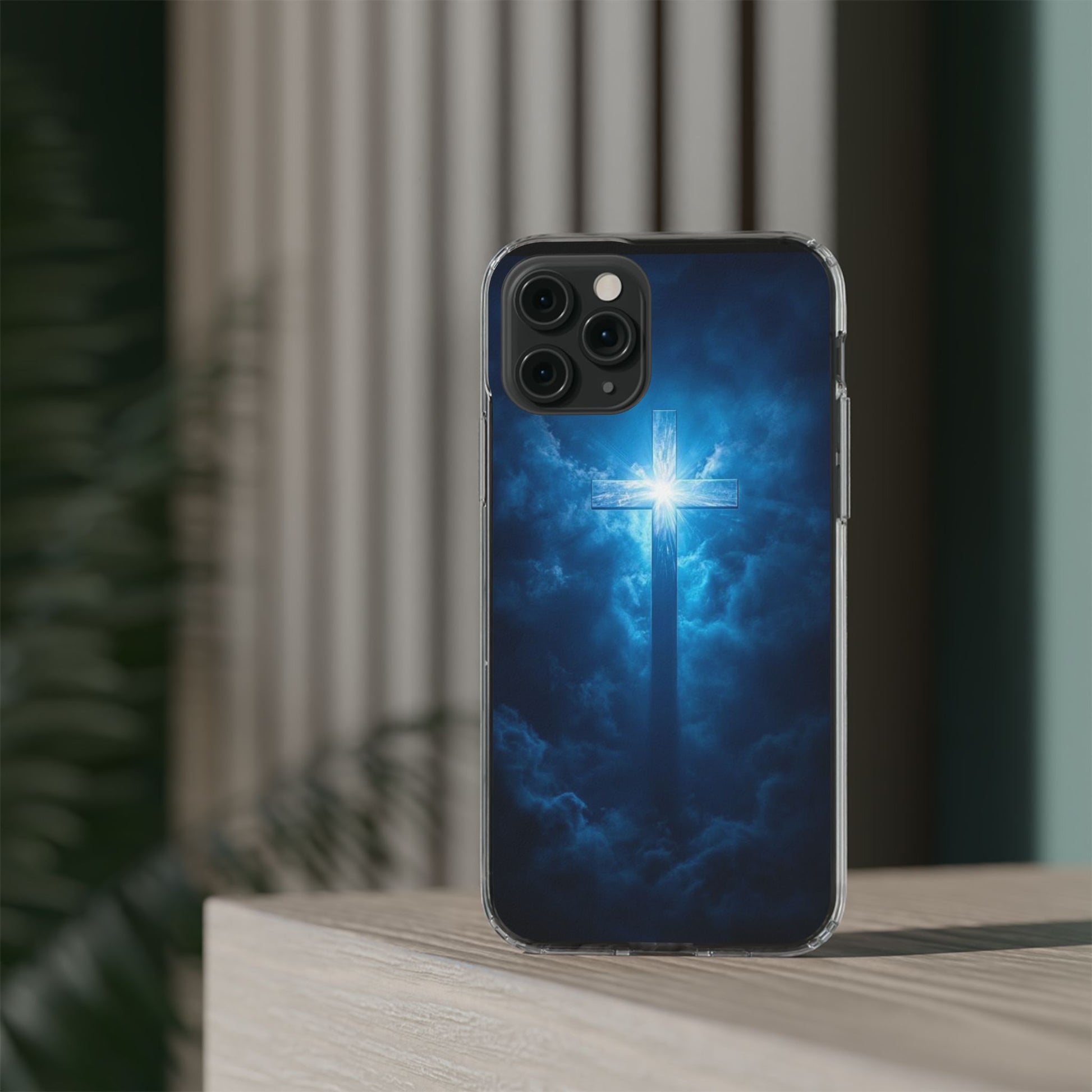 Religious Phone Case, Christian Cross in Clouds Art, Phone Accessories, Samsung