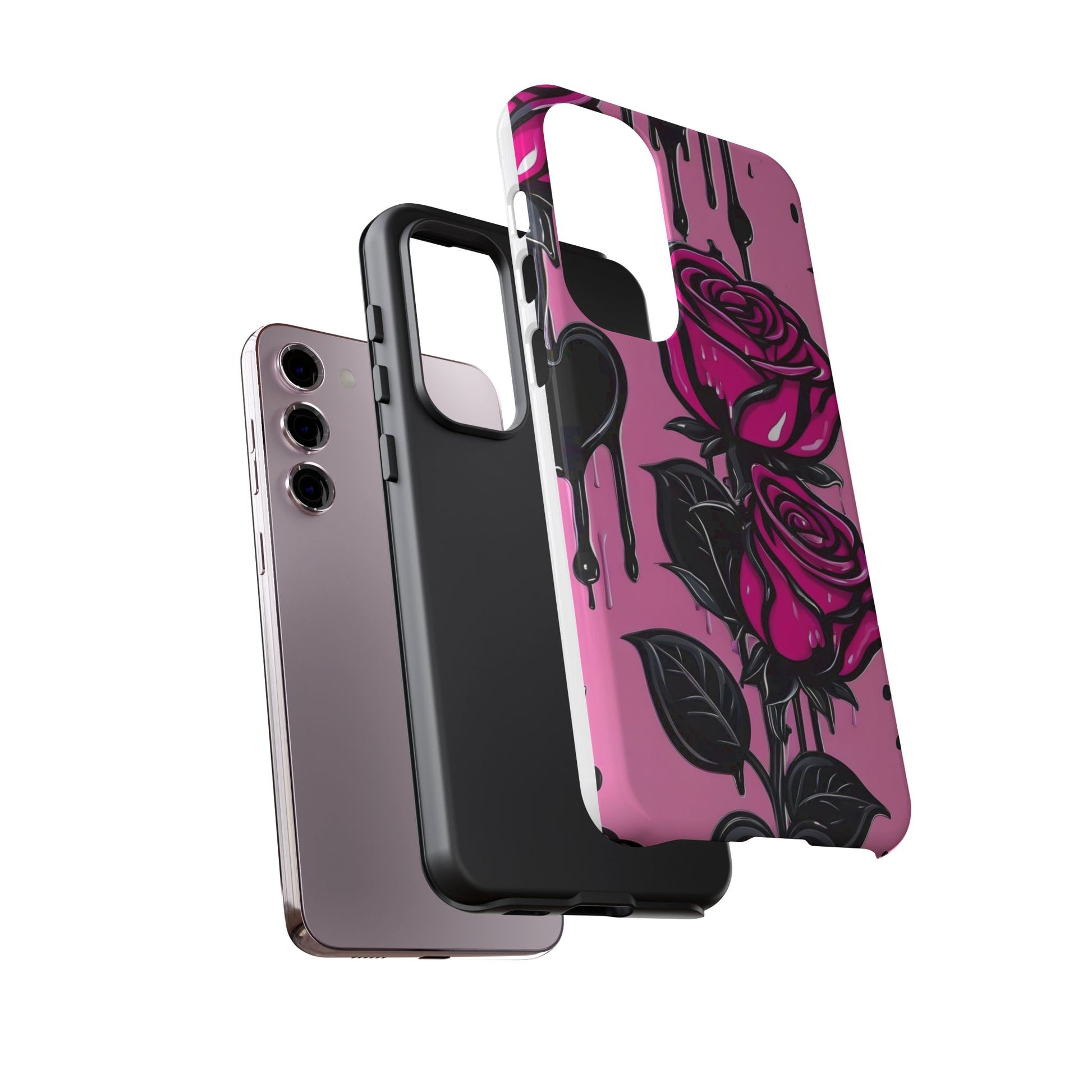 Pink Rose Tough Girly Cases for iPhones, Samsung, and Pixel