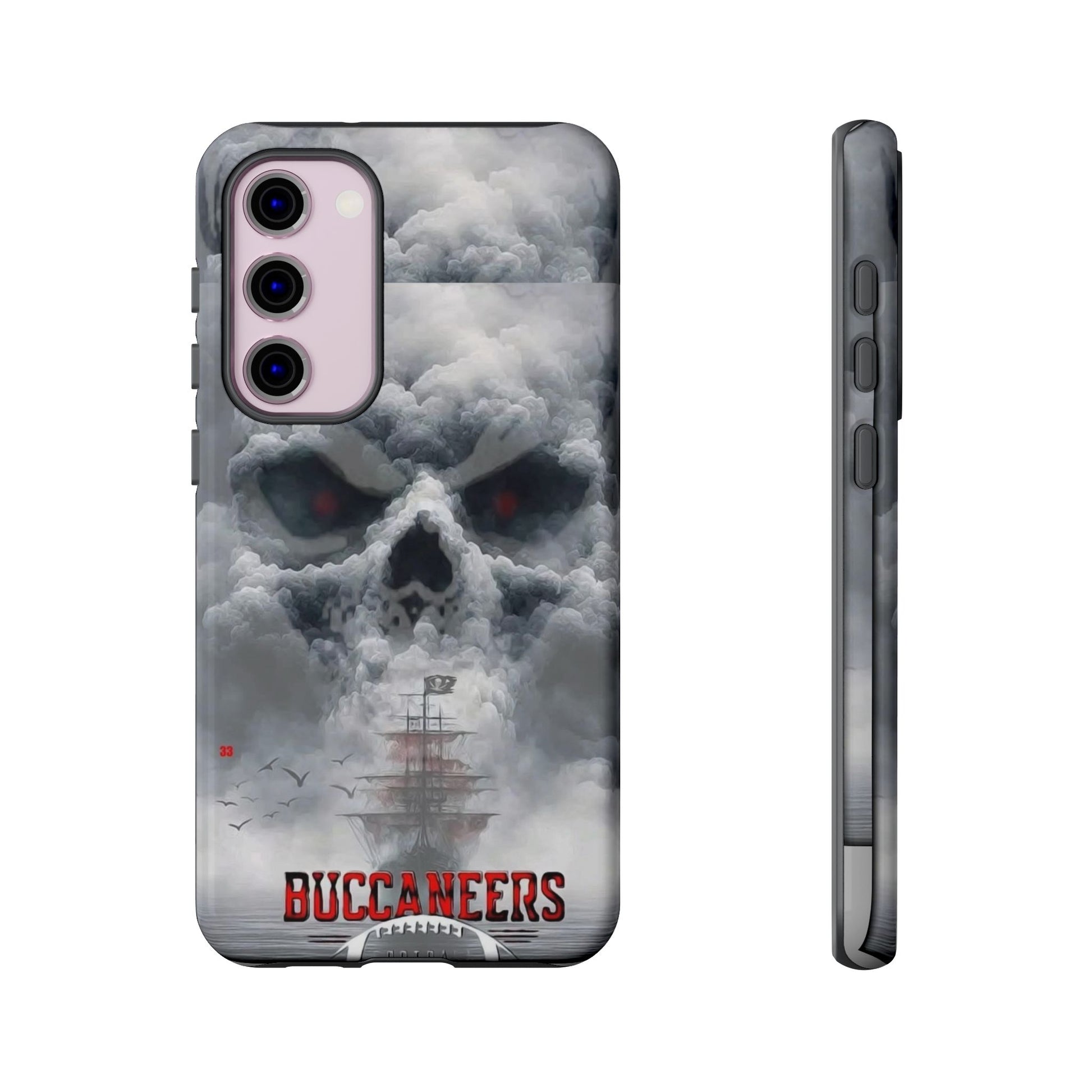 Skull Pirate Ship Football Buccaneers Tough Cases for iPhones, Samsung, and Pixel