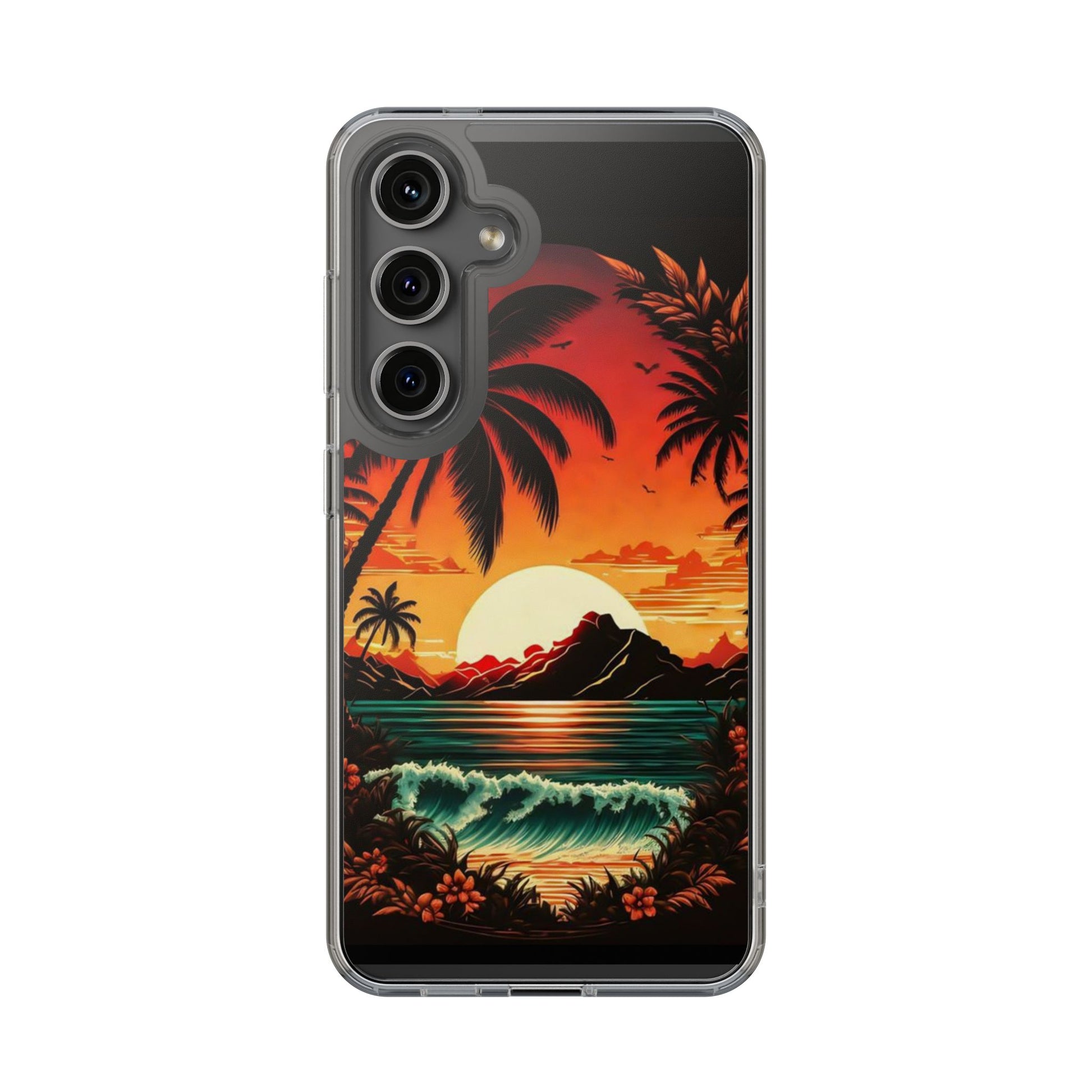 Phone Case, Sunset Beach Waves Themed iPhone Samsung Clear Case Cover, Ocean