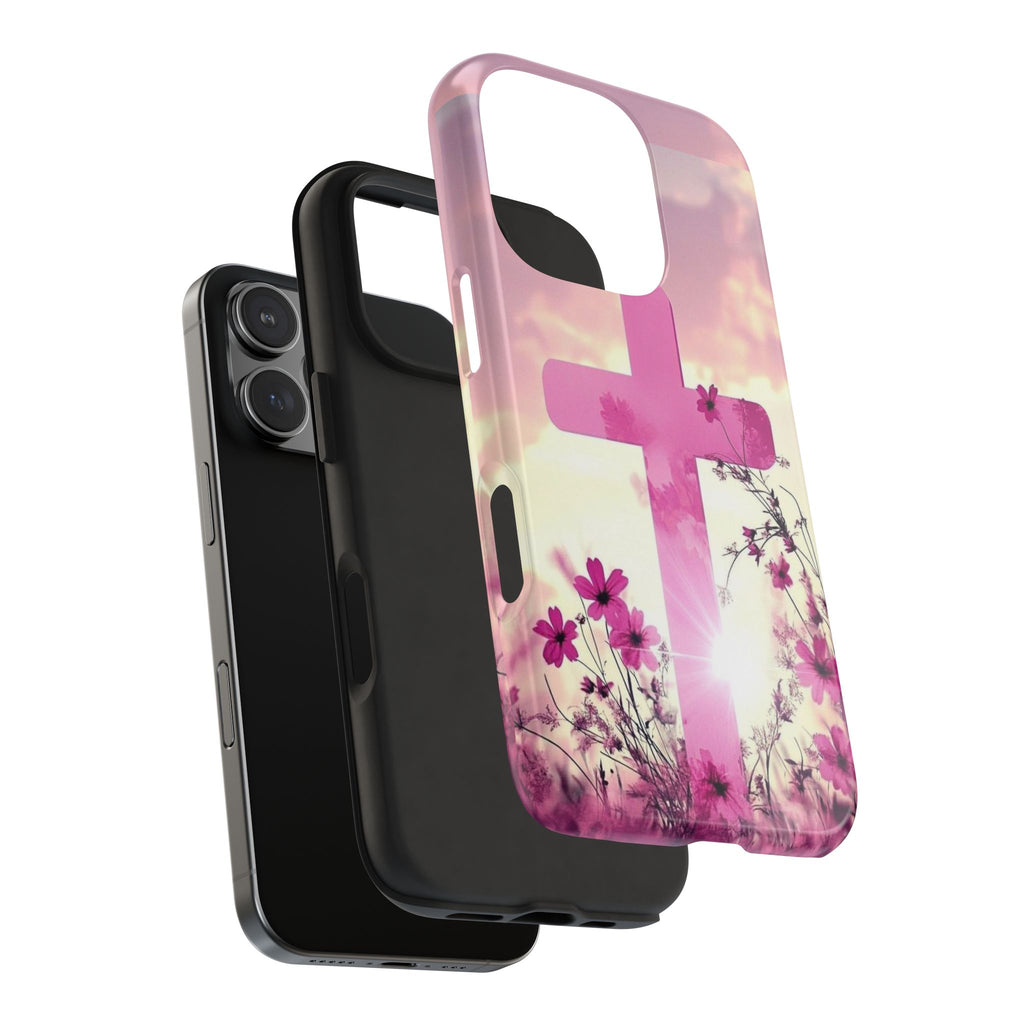Pink Cross in Field Christian Theme Phone Cases for iPhones & Samsung Phones
