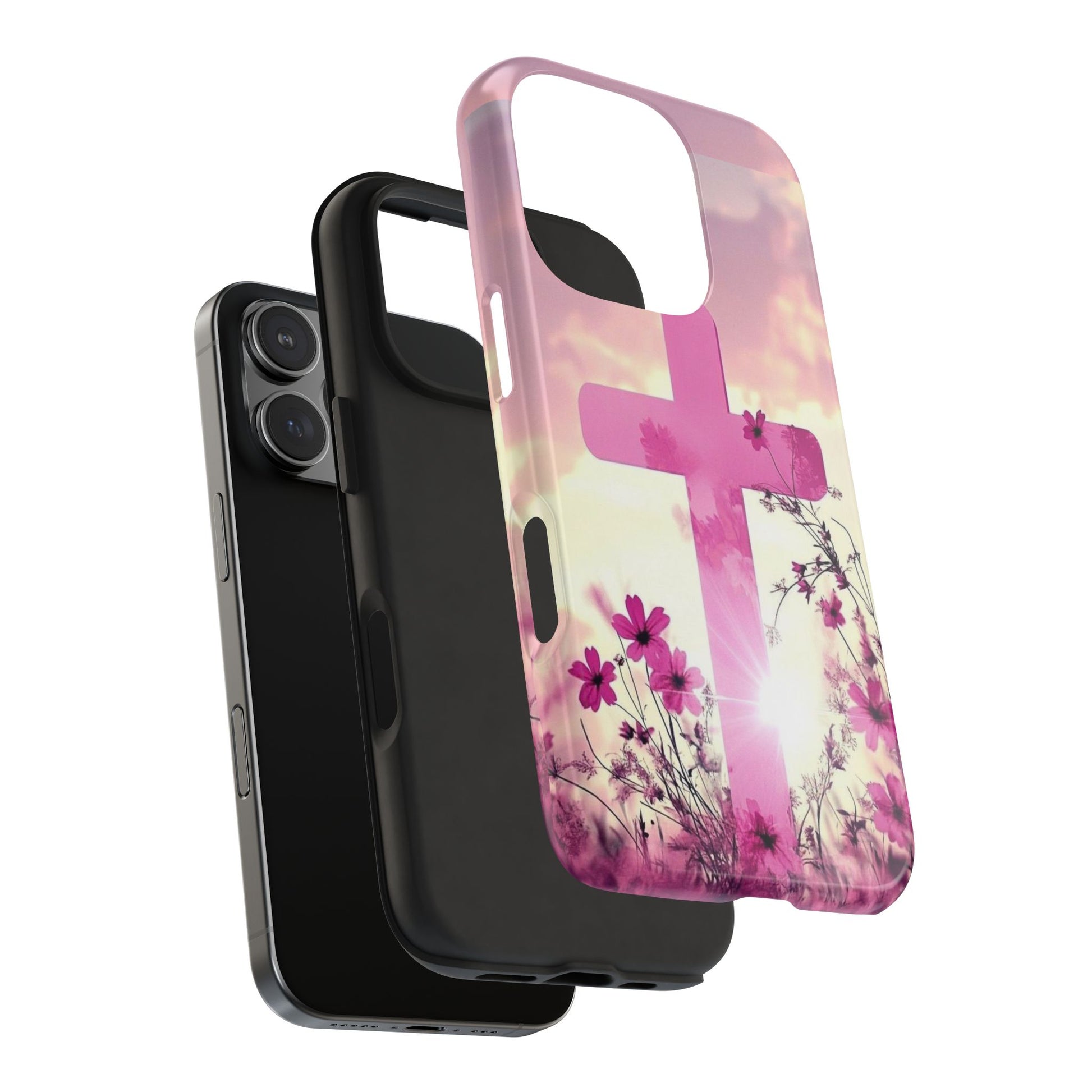 Pink Cross in Field Christian Theme Phone Cases for iPhones & Samsung Phones