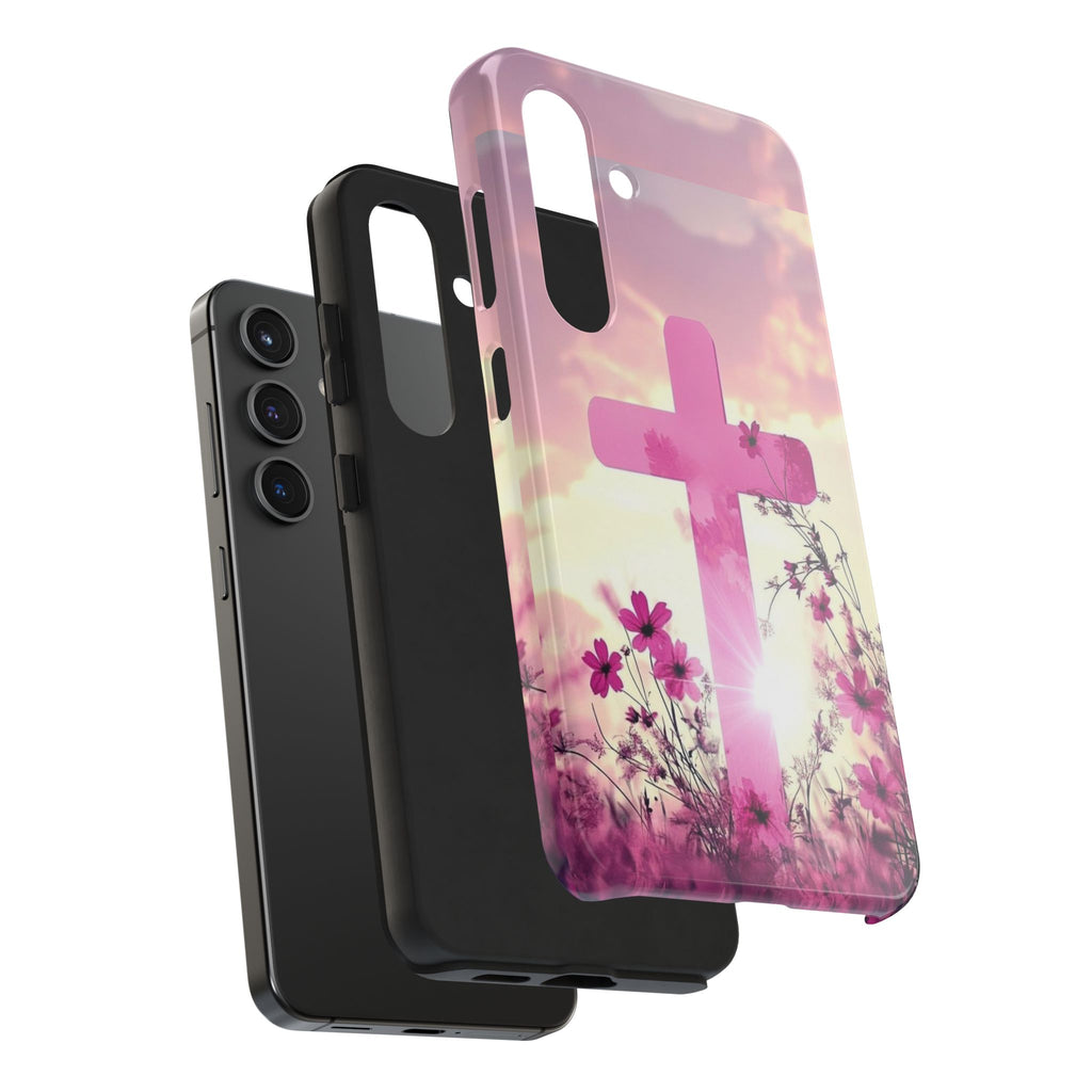 Pink Cross in Field Christian Theme Phone Cases for iPhones & Samsung Phones