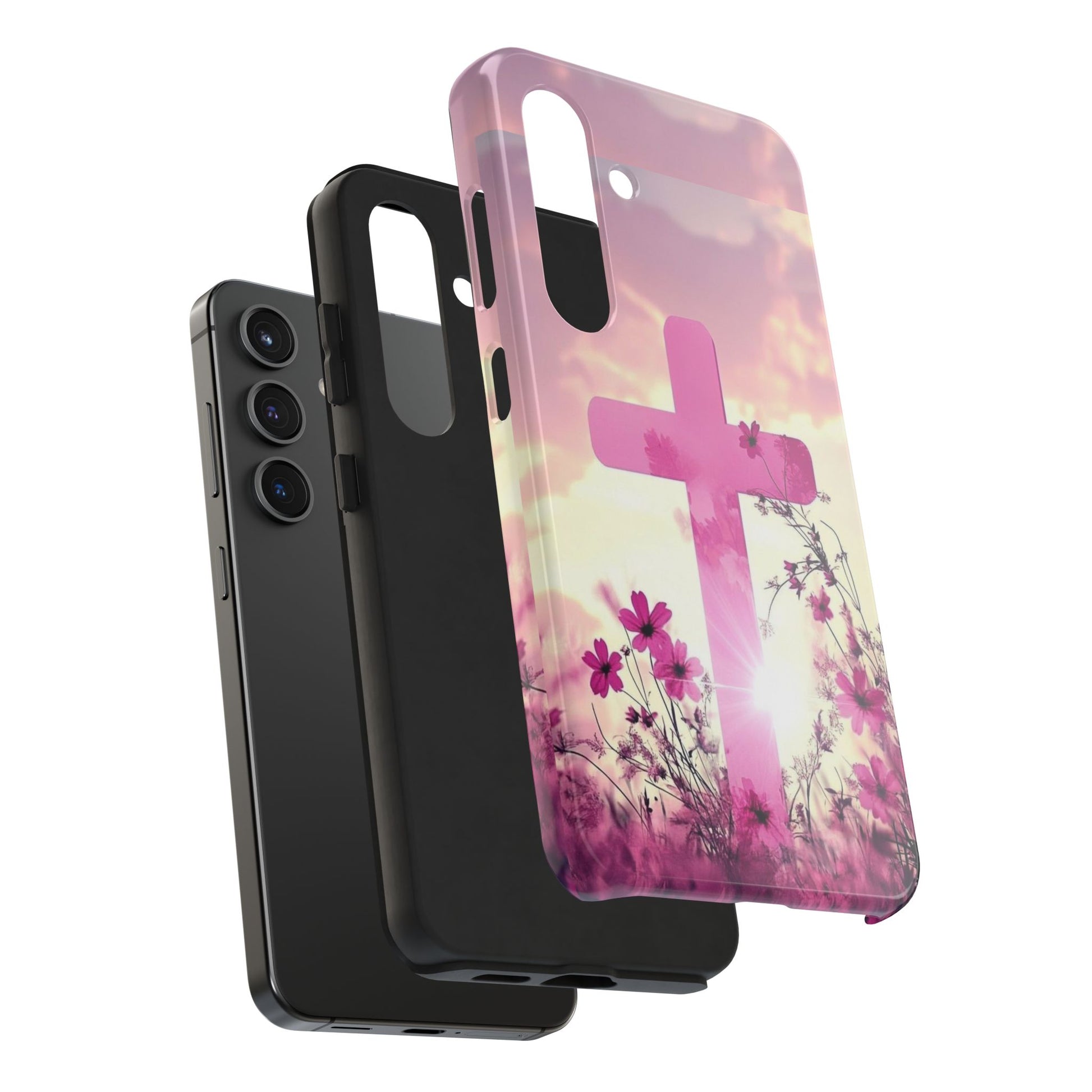 Pink Cross in Field Christian Theme Phone Cases for iPhones & Samsung Phones