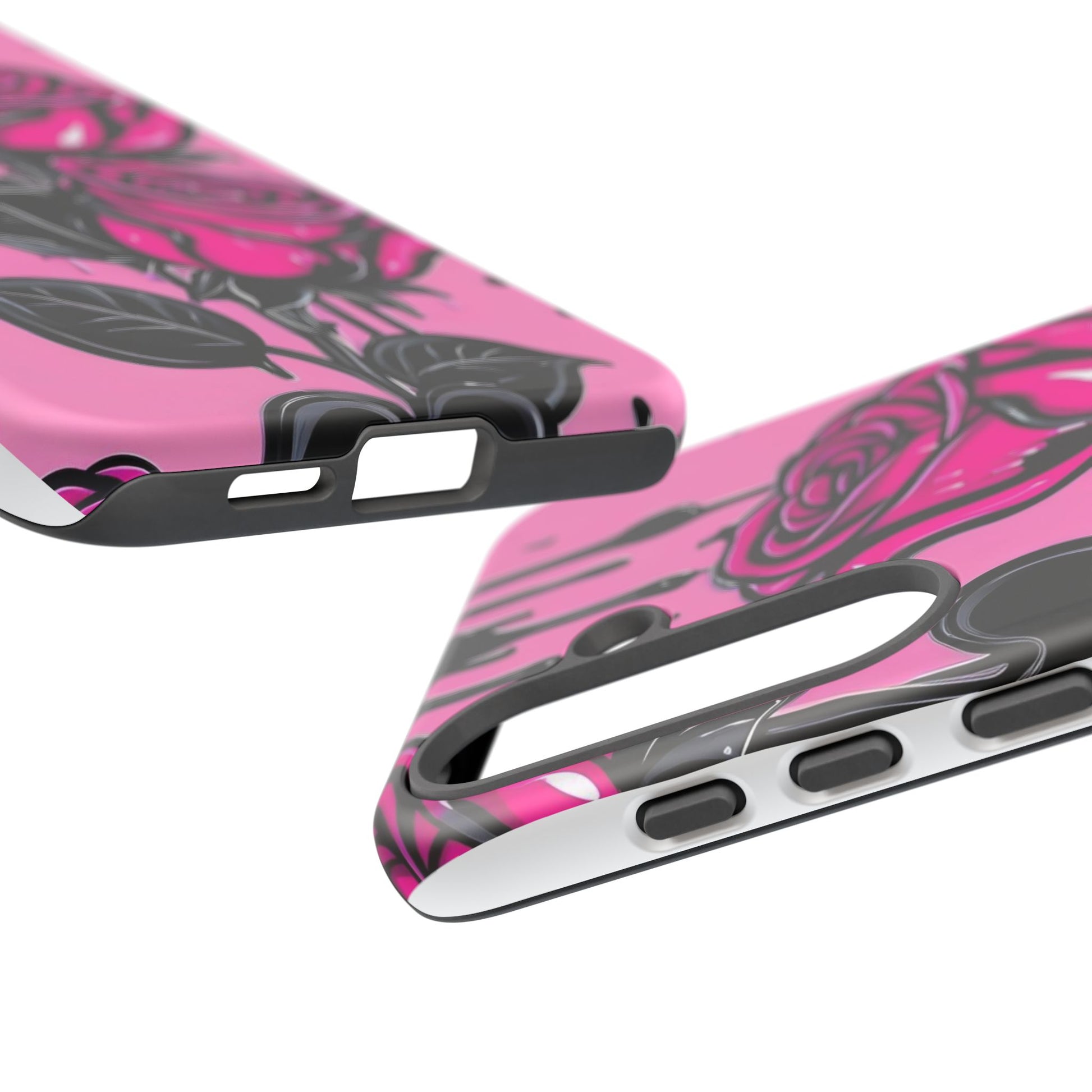Pink Rose Tough Girly Cases for iPhones, Samsung, and Pixel