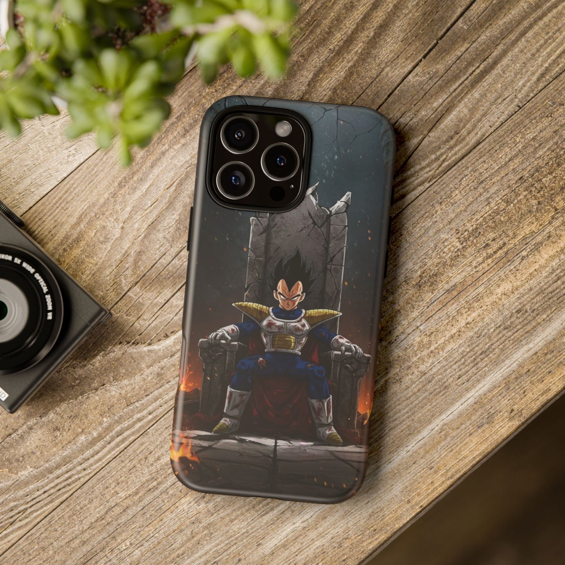 Vegeta on Throne DBZ Theme Tough Cases for iPhones, Samsung, and Pixel