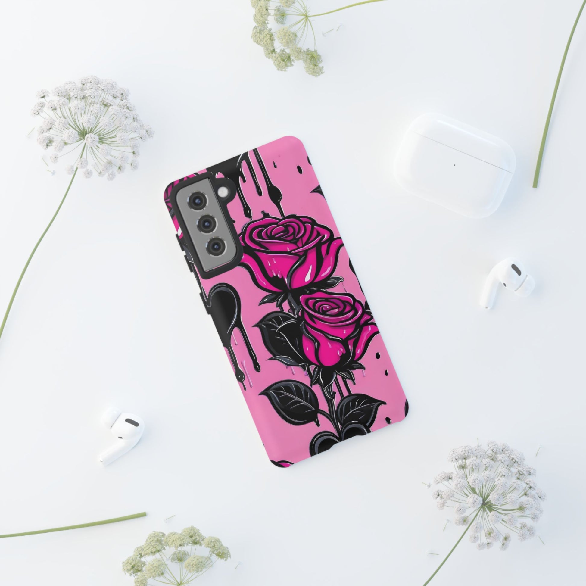 Pink Rose Tough Girly Cases for iPhones, Samsung, and Pixel
