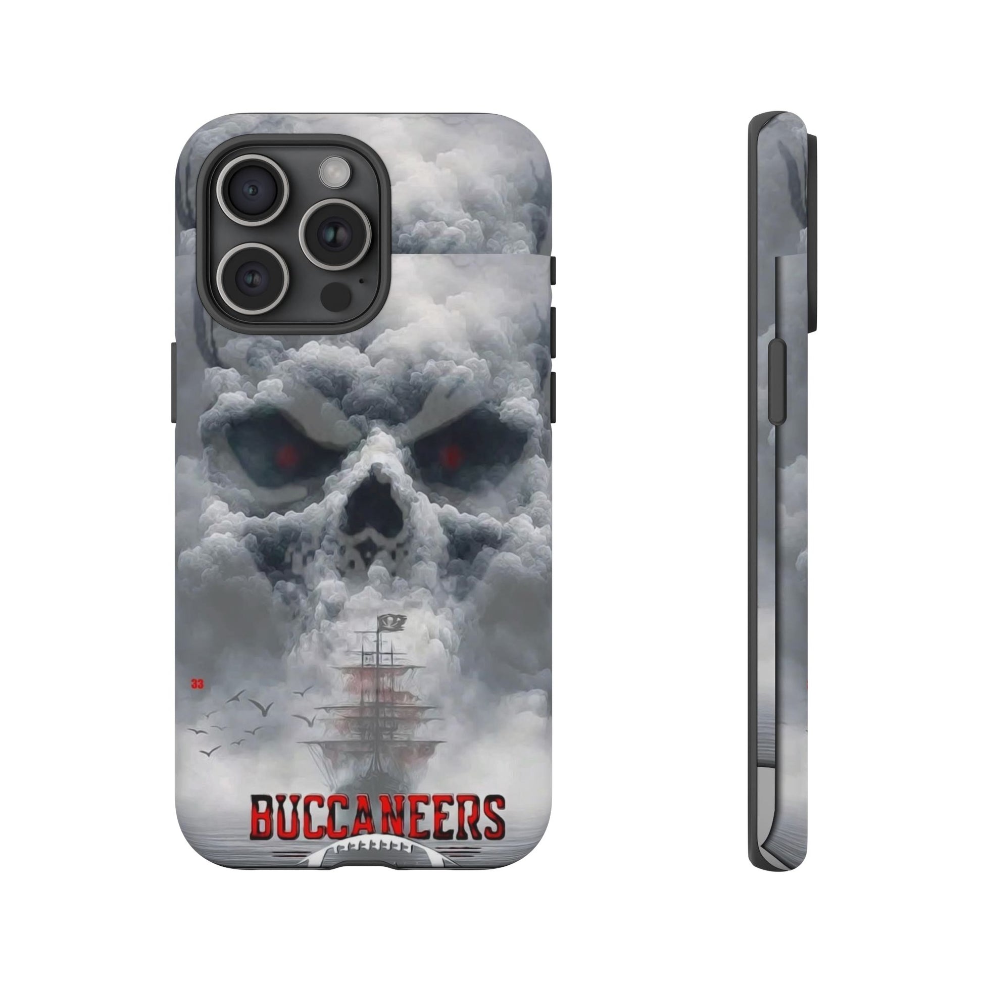Skull Pirate Ship Football Buccaneers Tough Cases for iPhones, Samsung, and Pixel