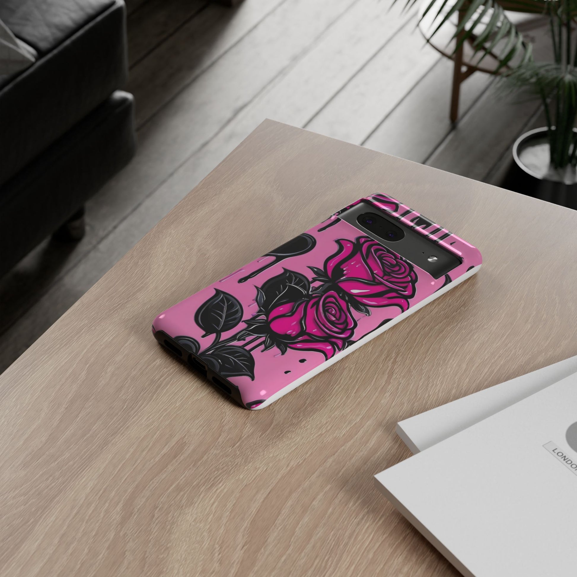 Pink Rose Tough Girly Cases for iPhones, Samsung, and Pixel