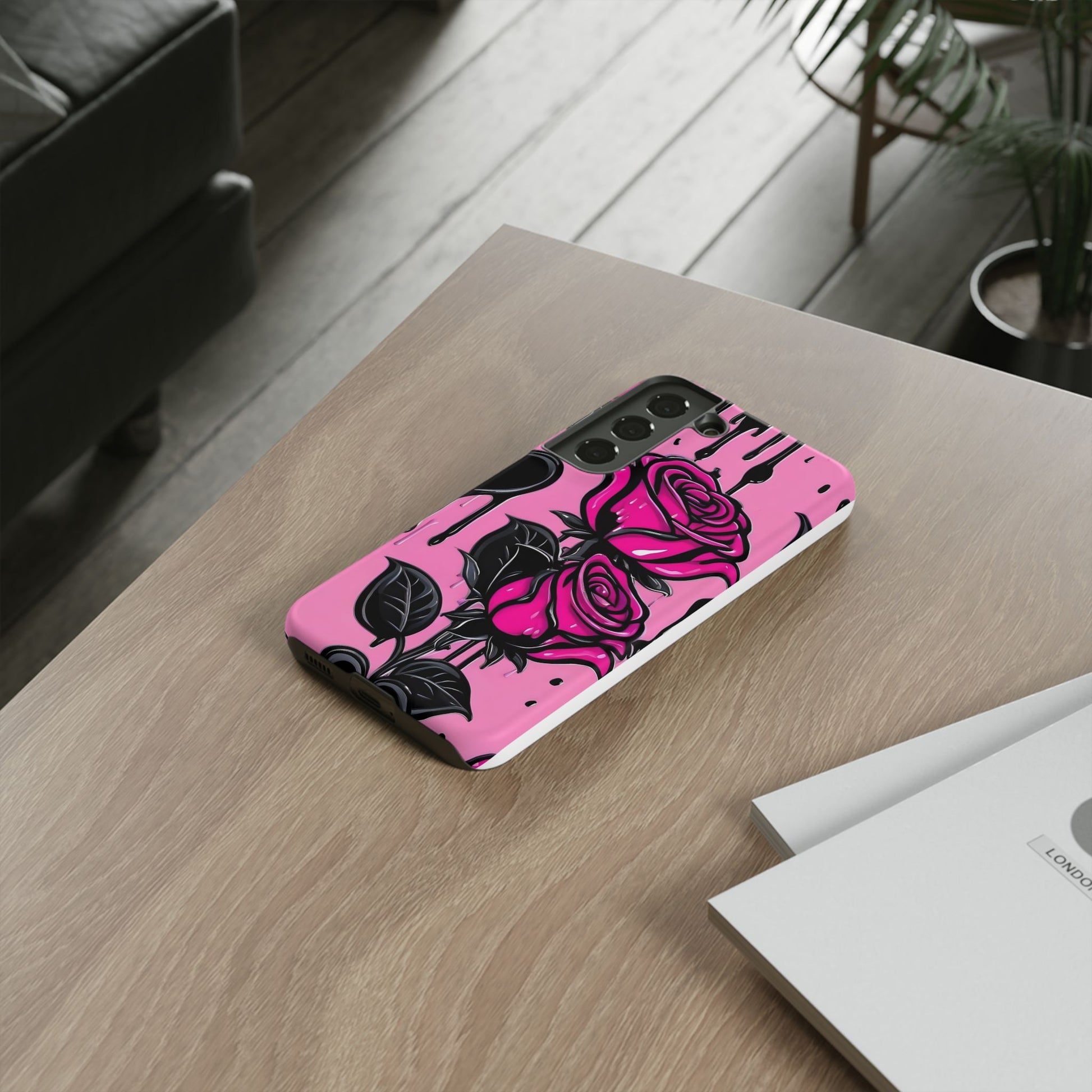 Pink Rose Tough Girly Cases for iPhones, Samsung, and Pixel