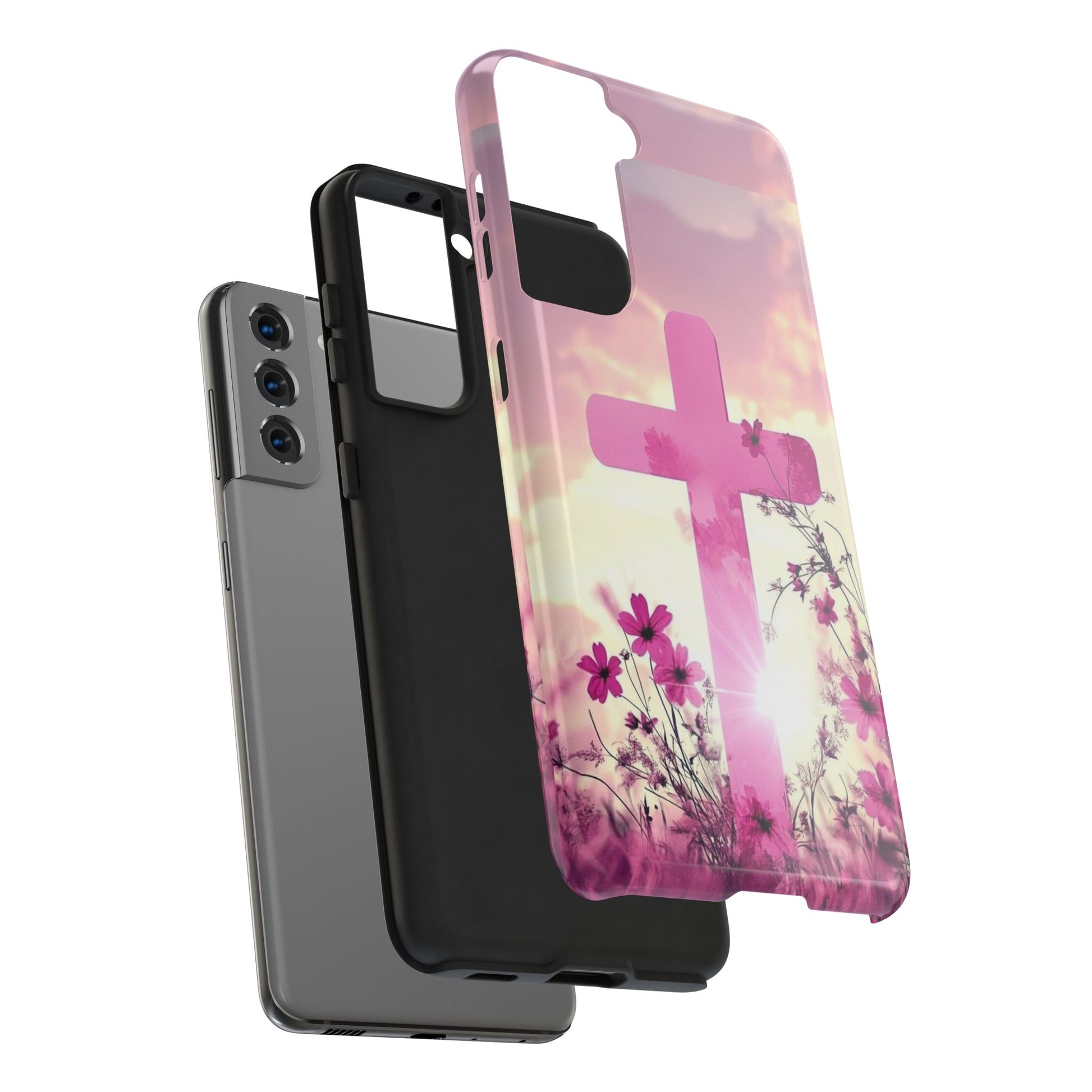 Pink Cross in Field Christian Theme Phone Cases for iPhones & Samsung Phones