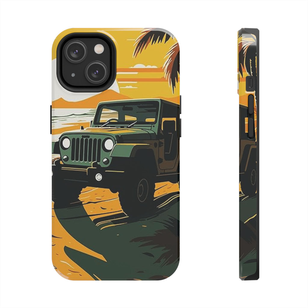 Jeep on Beach Artistic Tough Phone Cases for Iphones & Samsung Phones Durable