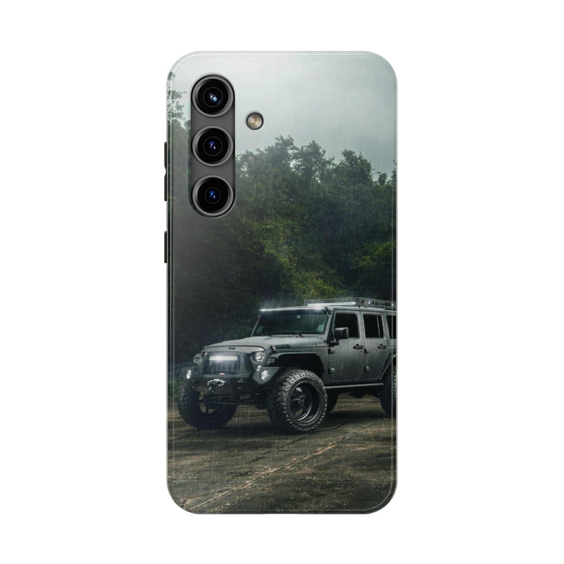 Custom Jeep in Rain Artistic Tough Phone Cases for Iphones & Samsung Phones
